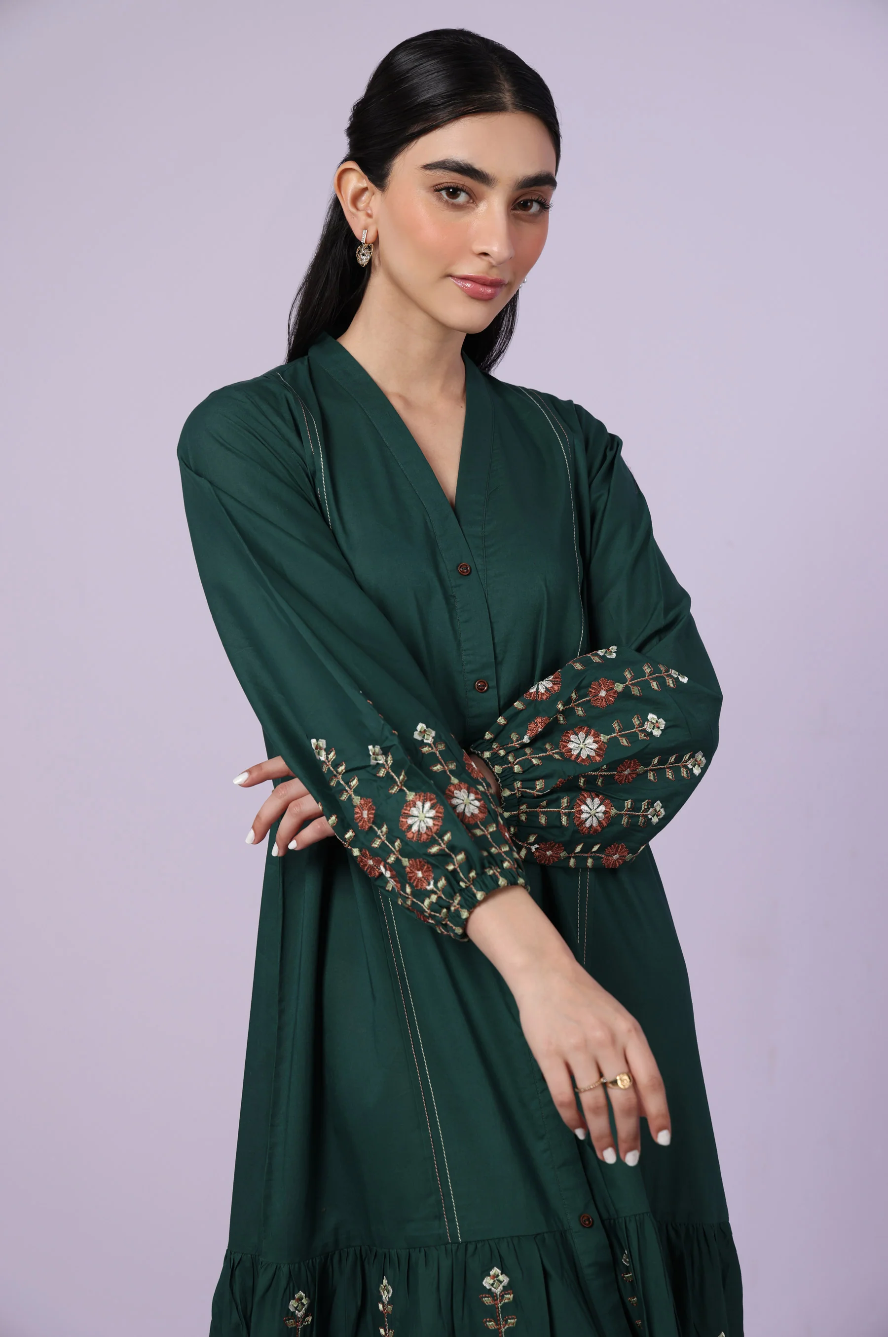 Stitched 1 Piece Embroidered Cambric Long Dress - Image 2