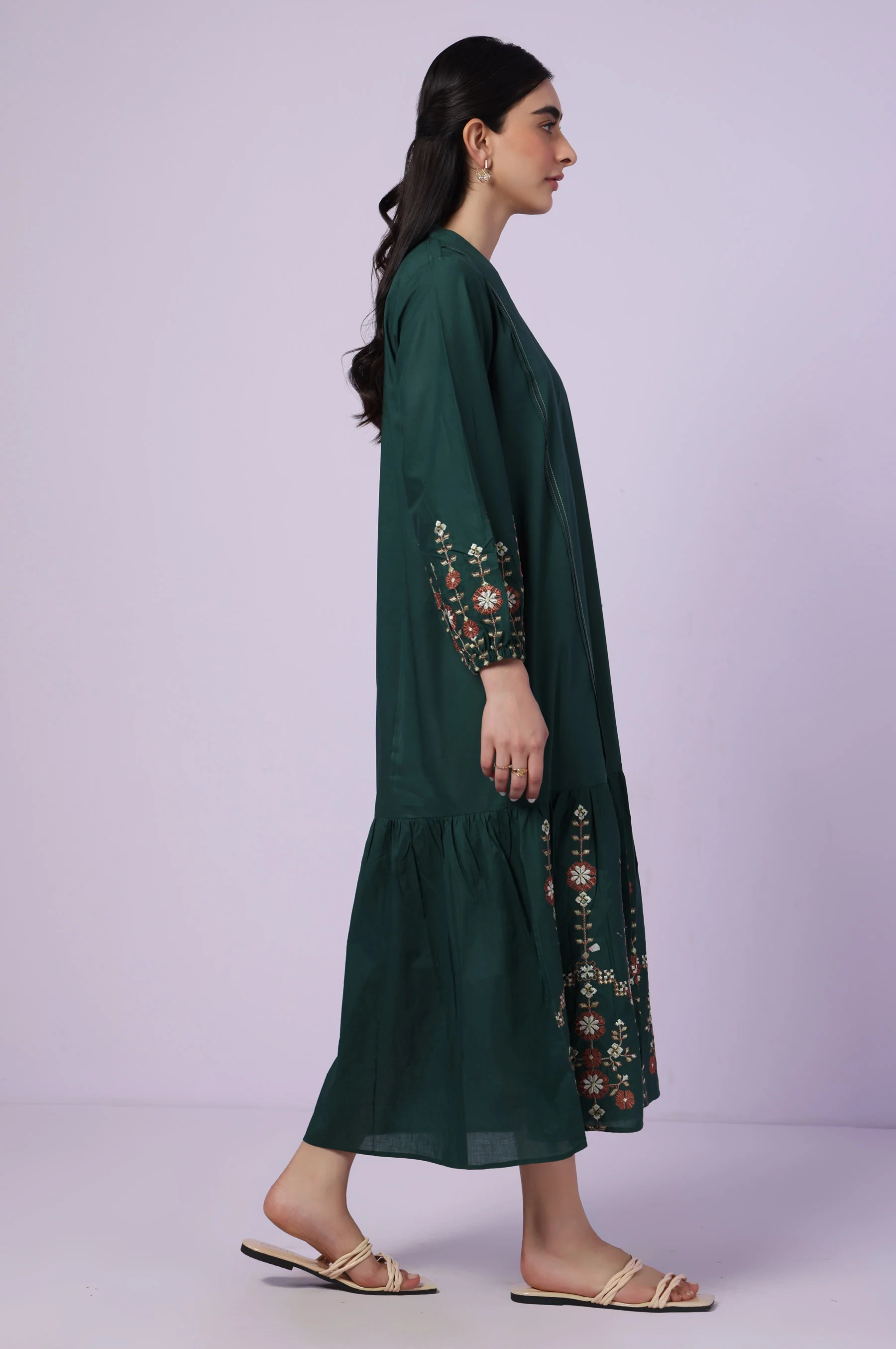 Stitched 1 Piece Embroidered Cambric Long Dress - Image 3