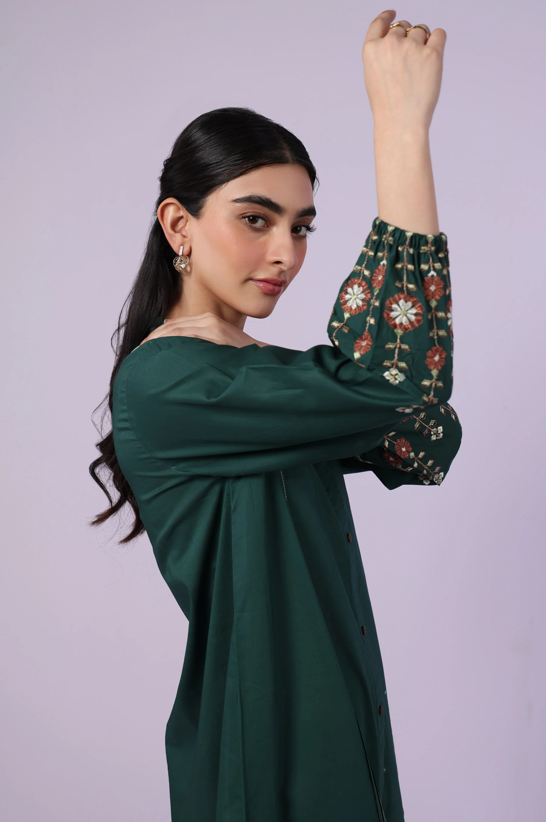 Stitched 1 Piece Embroidered Cambric Long Dress - Image 4