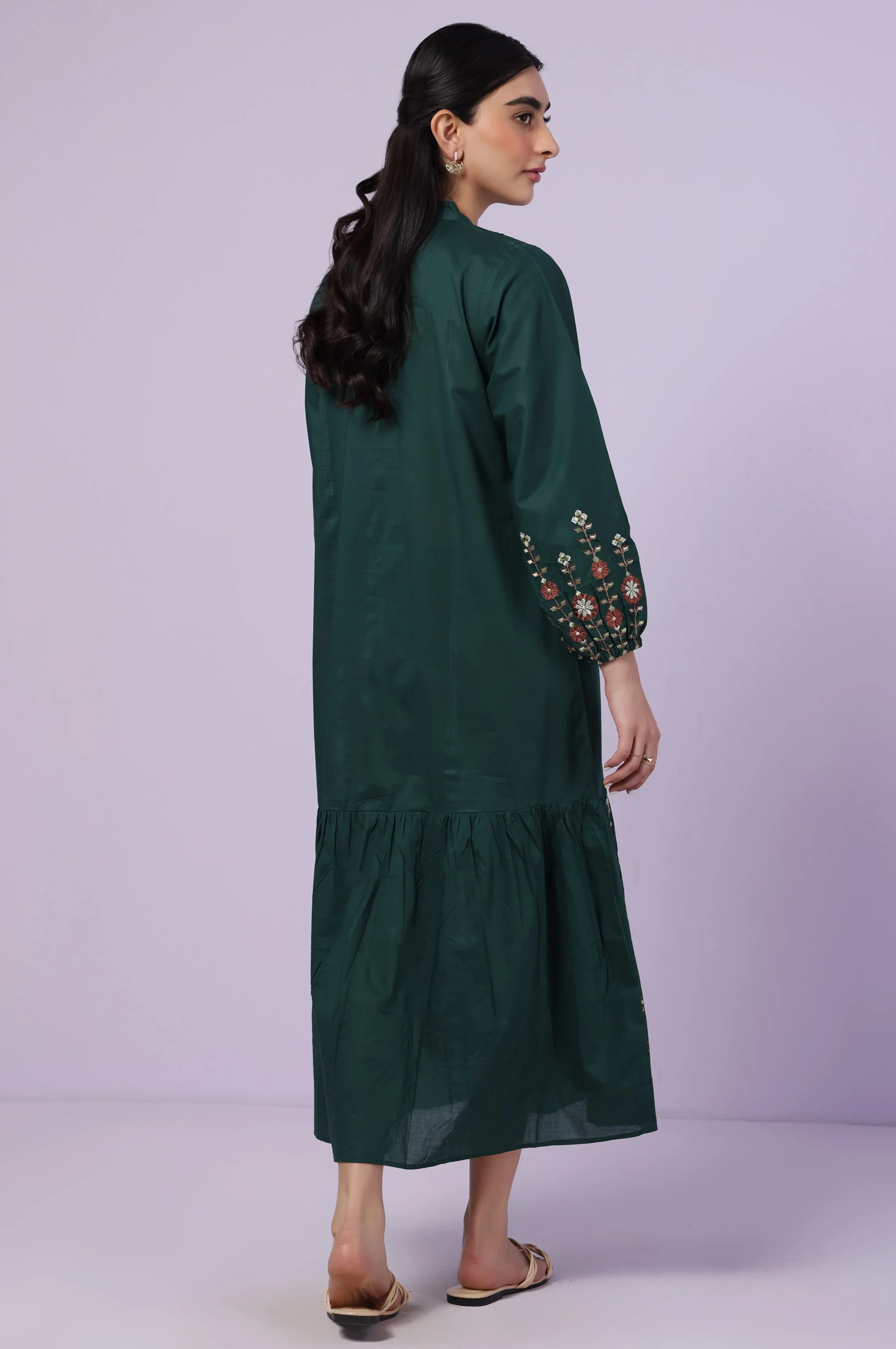 Stitched 1 Piece Embroidered Cambric Long Dress - Image 6