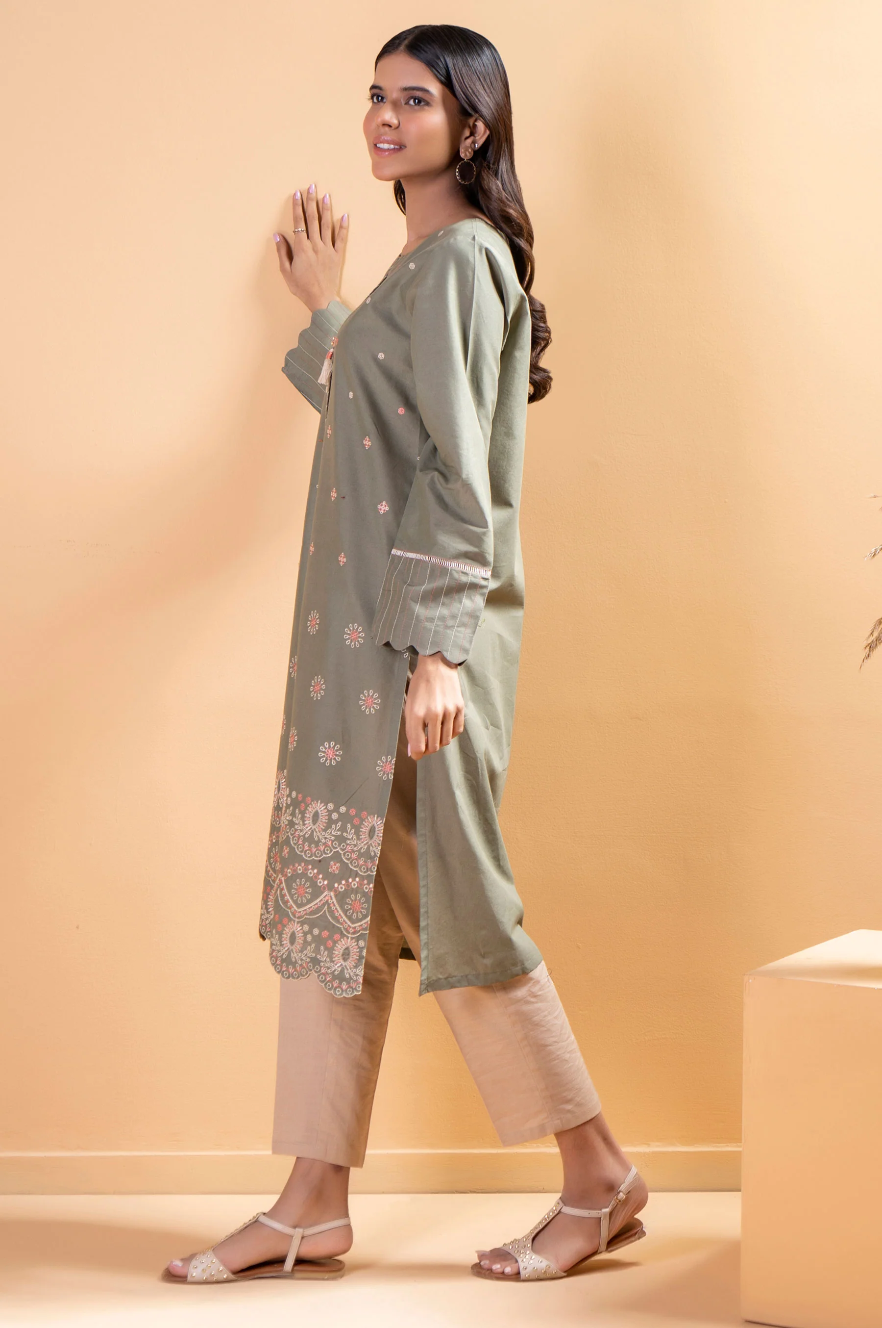 Stitched 1 Piece Embroidered Cambric Shirt - Image 2