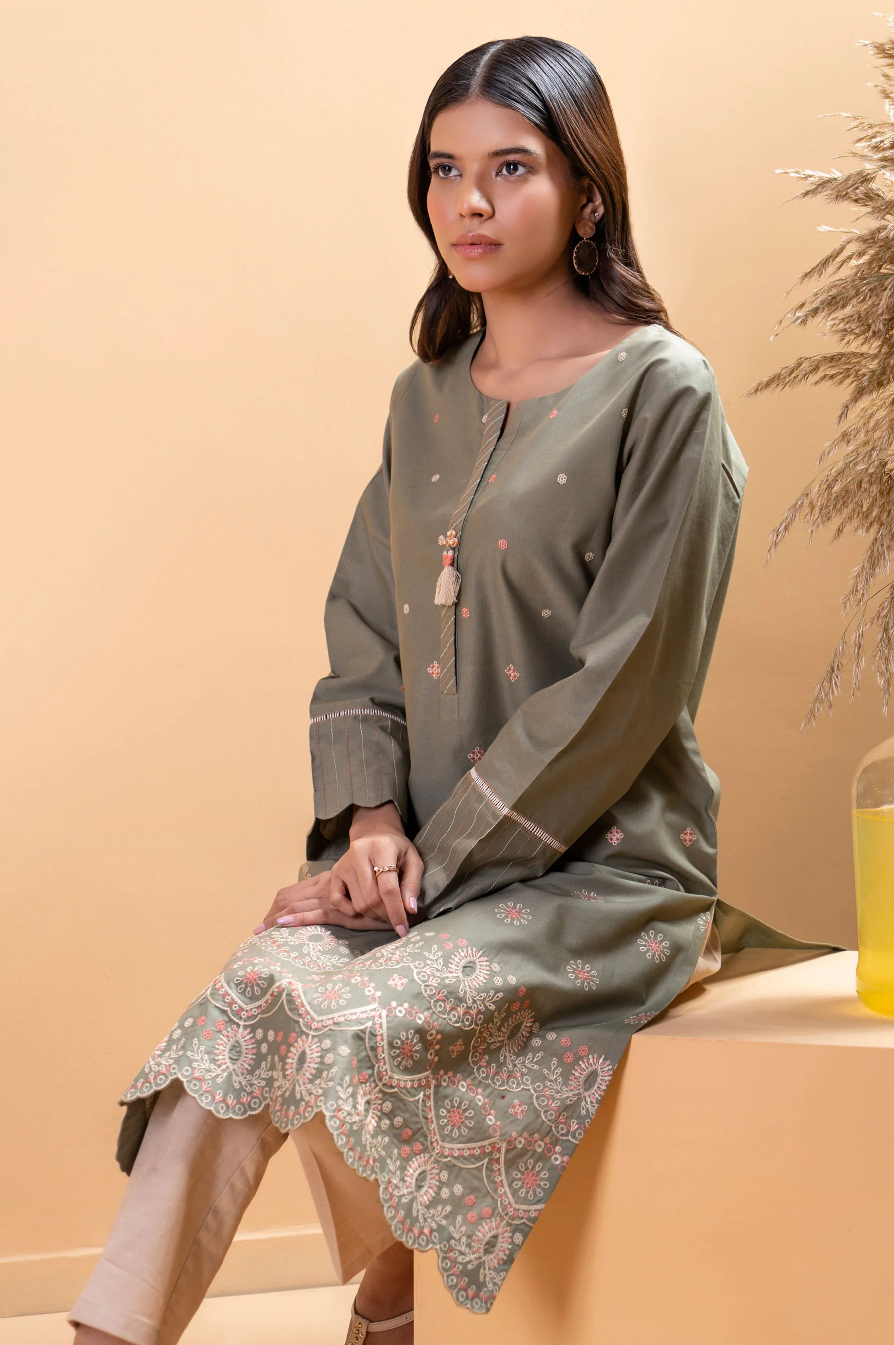 Stitched 1 Piece Embroidered Cambric Shirt - Image 3