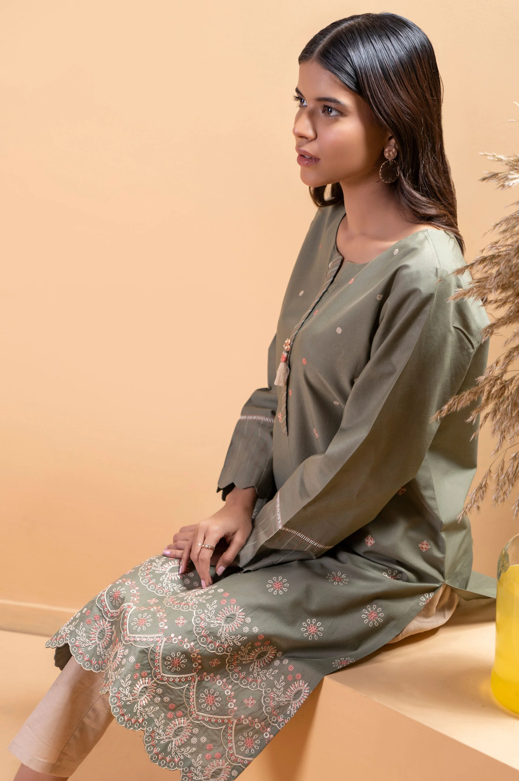 Stitched 1 Piece Embroidered Cambric Shirt - Image 5
