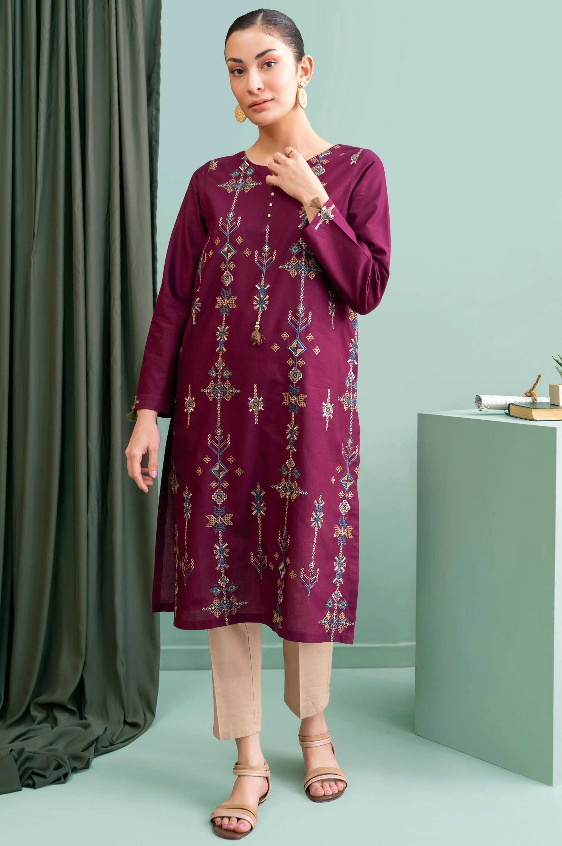 Stitched 1 Piece Embroidered Cambric Shirt - Image 2