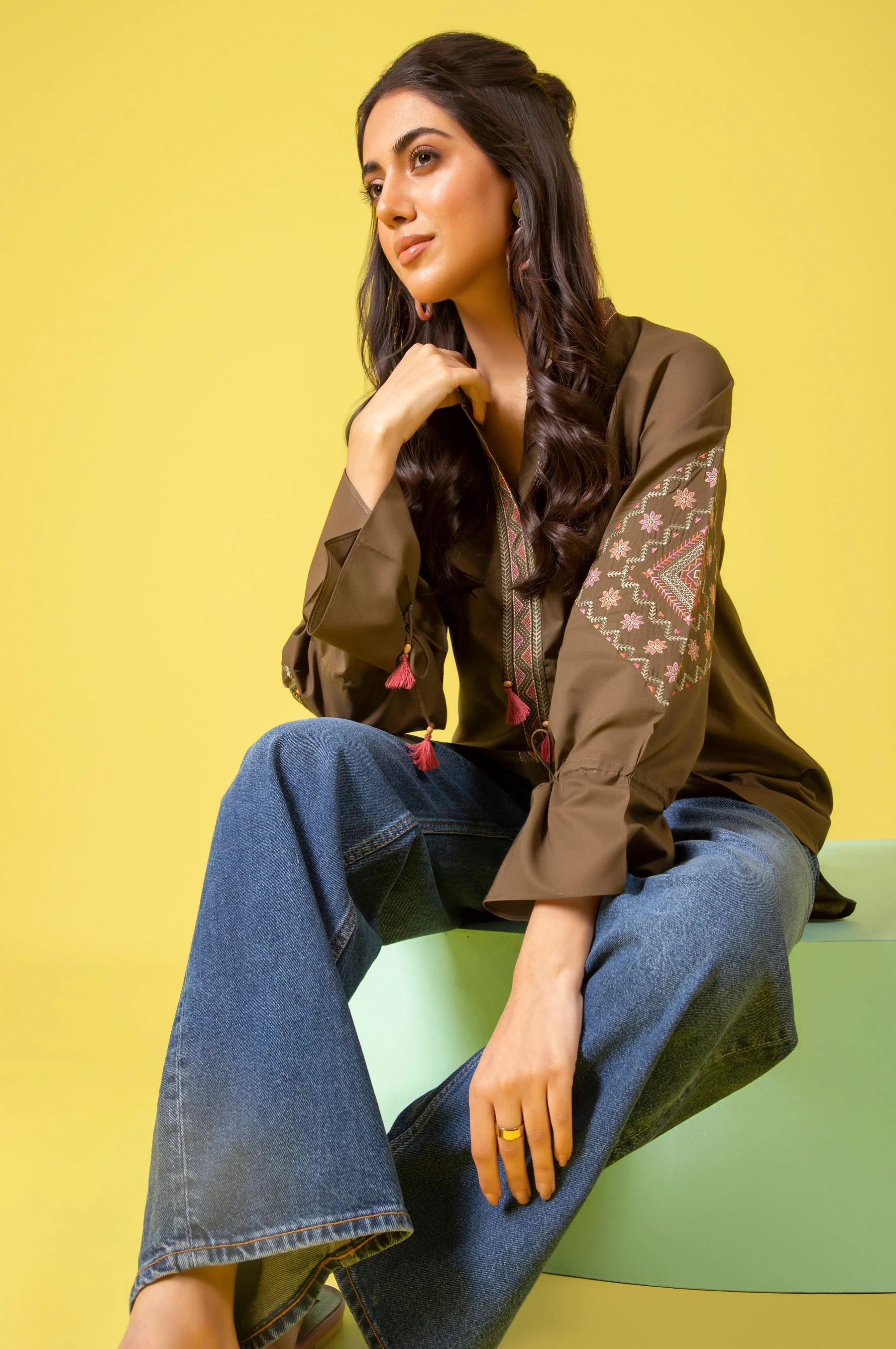 Stitched 1 Piece Embroidered Cambric Shirt - Image 2