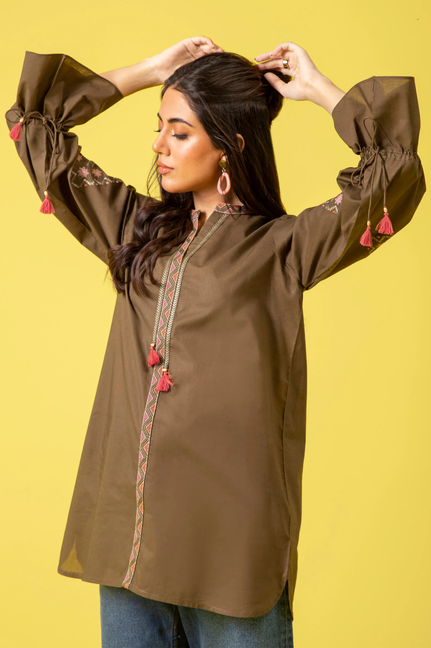 Stitched 1 Piece Embroidered Cambric Shirt - Image 4