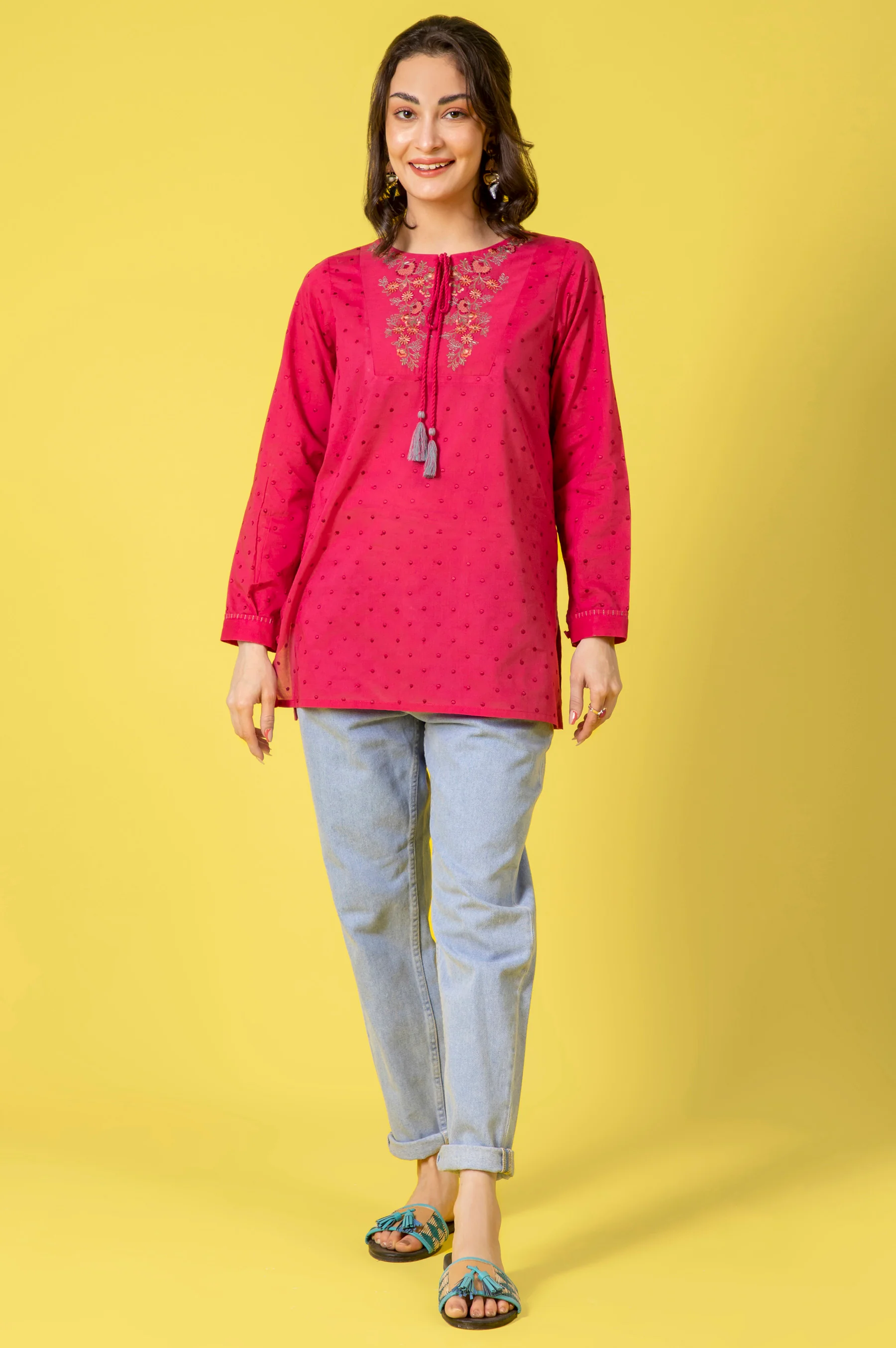 Stitched 1 Piece Embroidered Cambric Shirt - Image 2