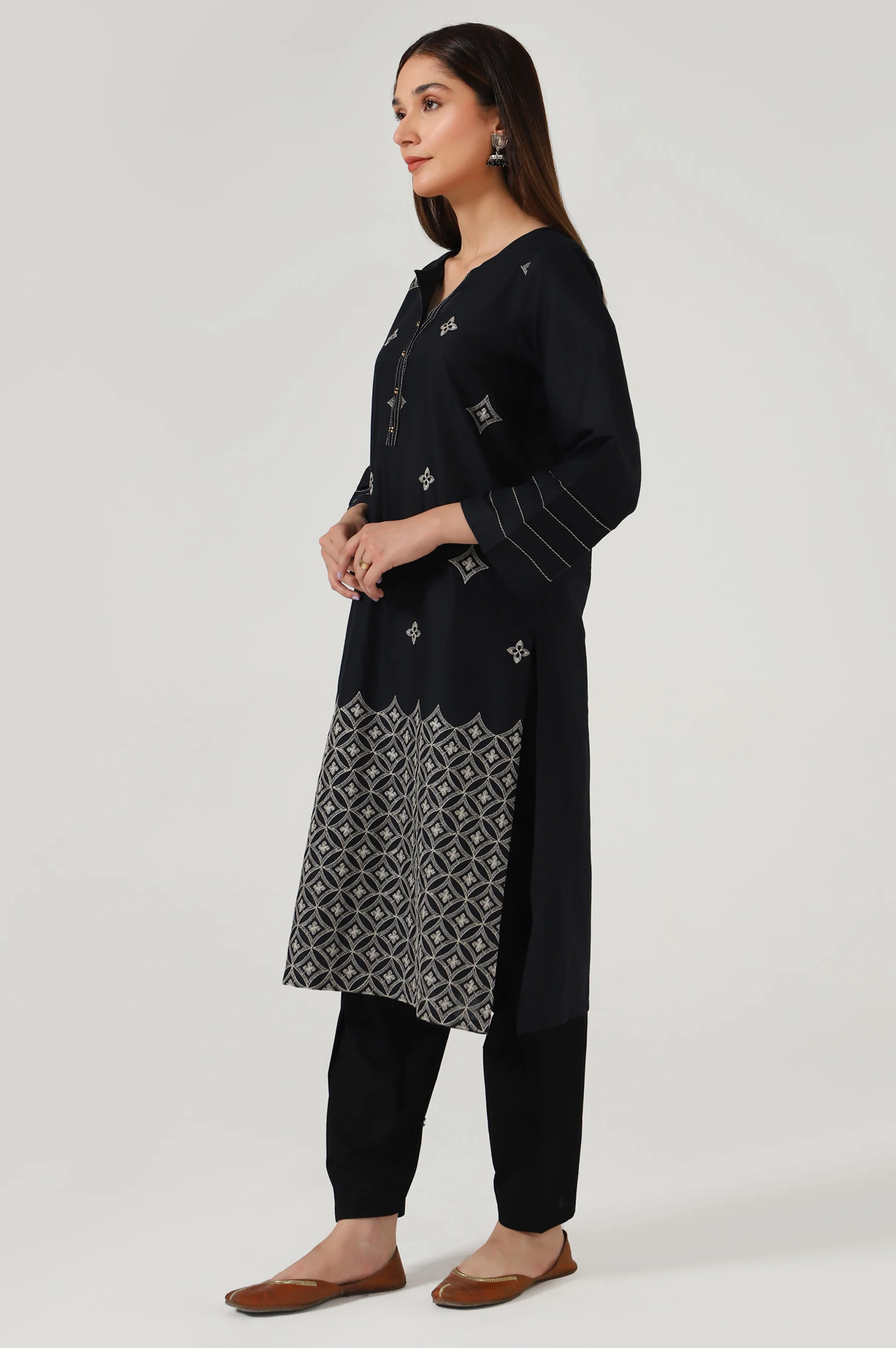 Stitched 1 Piece Embroidered Cambric Shirt - Image 4