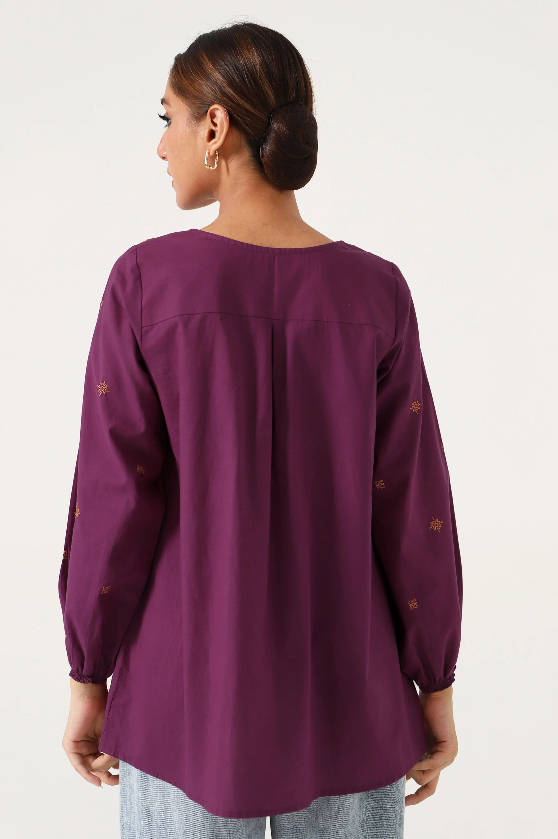 Stitched 1 Piece Embroidered Cambric Fusion Top - Image 4