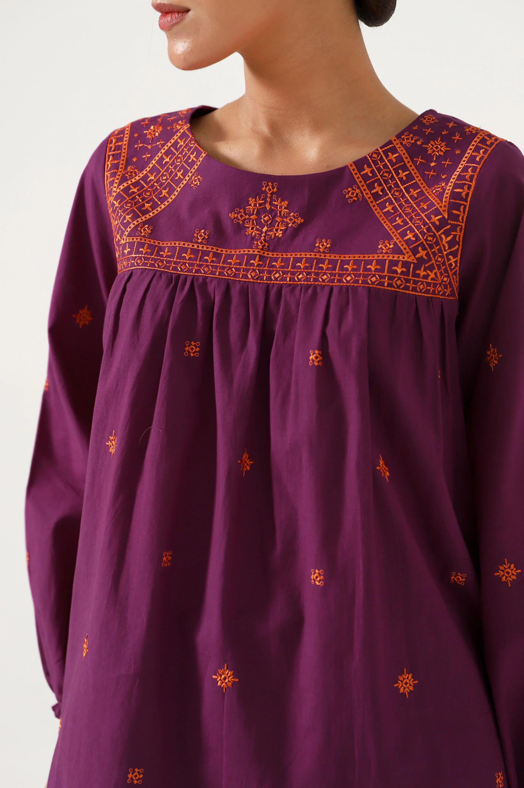 Stitched 1 Piece Embroidered Cambric Fusion Top - Image 5