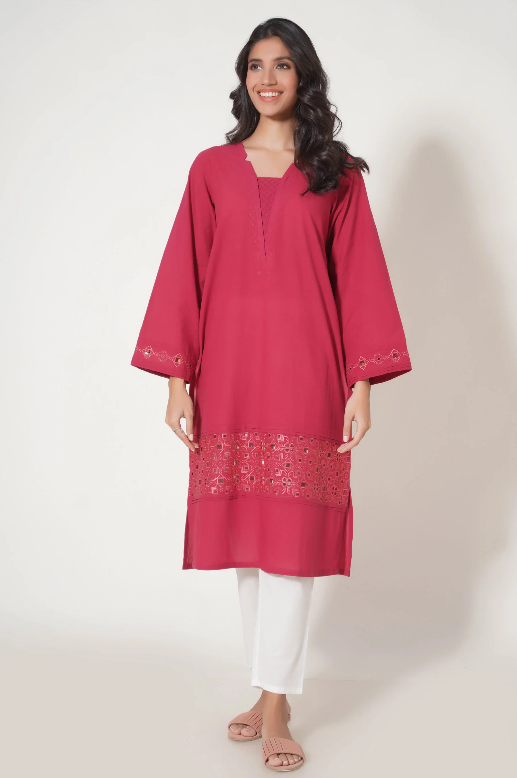 Stitched 1 Piece Embroidered Cambric Shirt - Image 2
