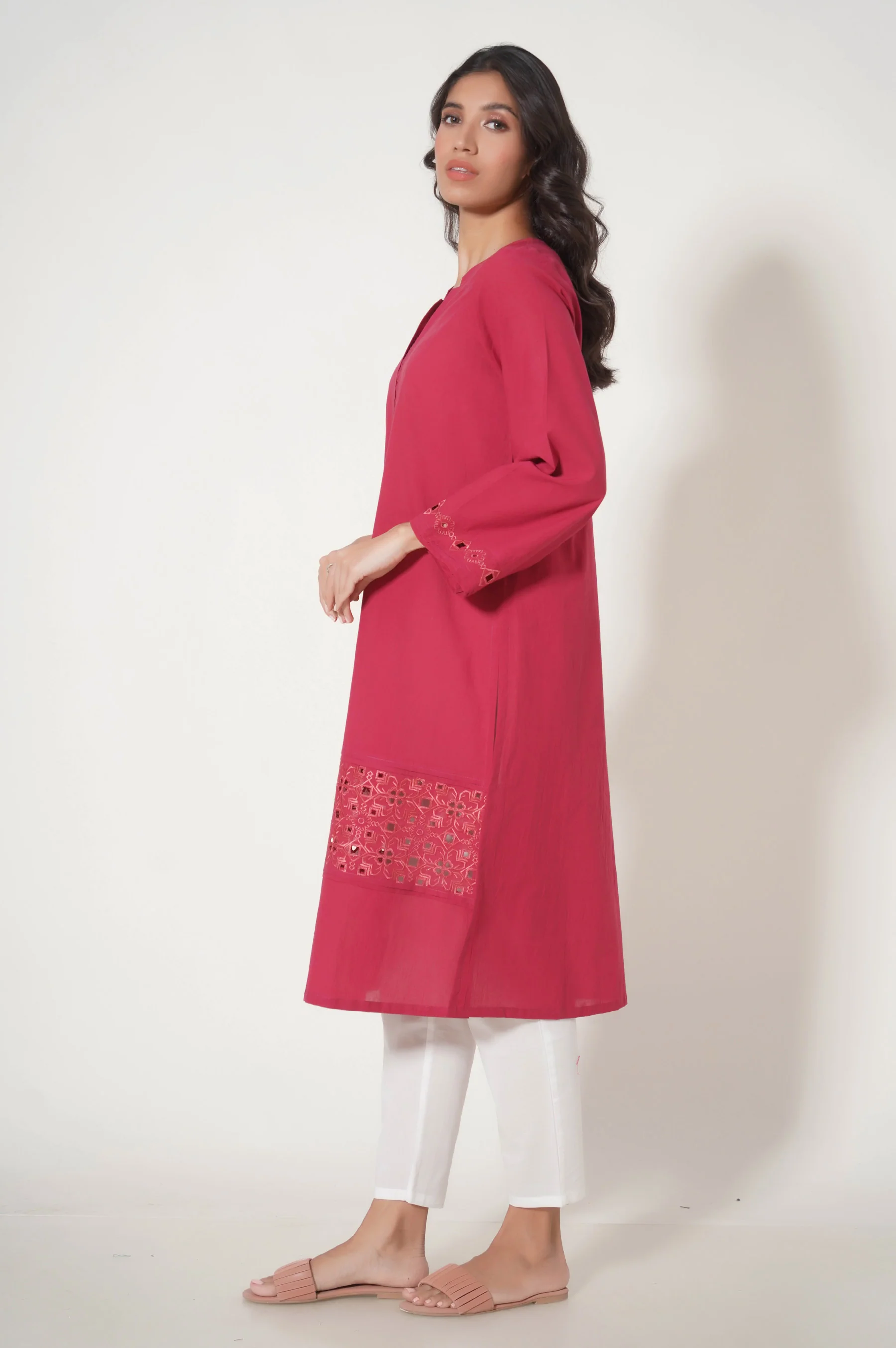 Stitched 1 Piece Embroidered Cambric Shirt - Image 3