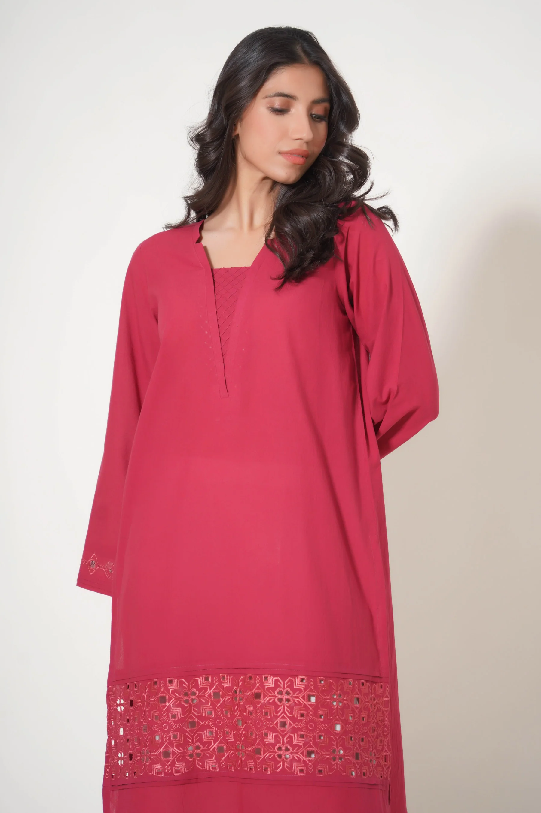 Stitched 1 Piece Embroidered Cambric Shirt - Image 4