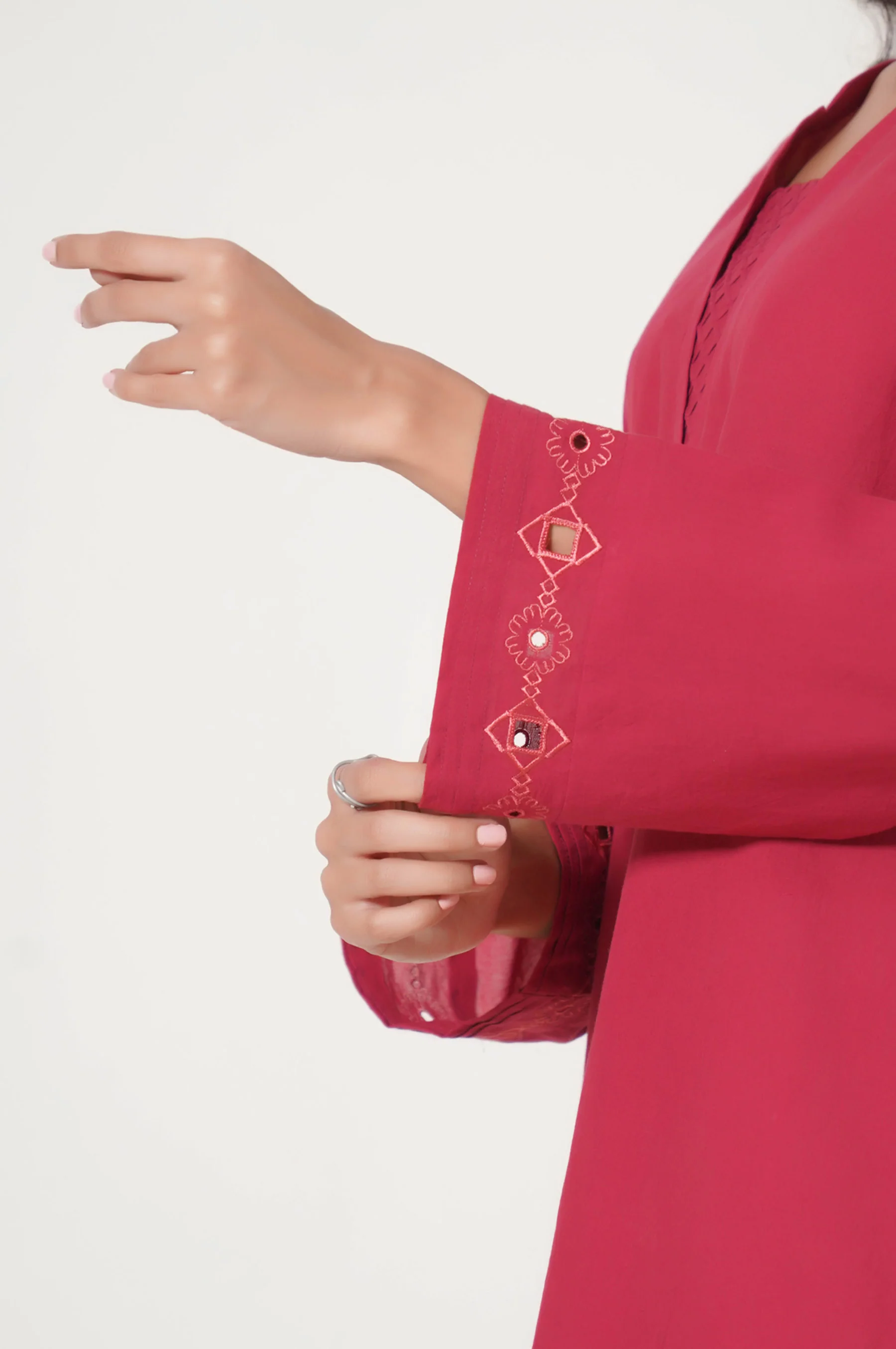 Stitched 1 Piece Embroidered Cambric Shirt - Image 5