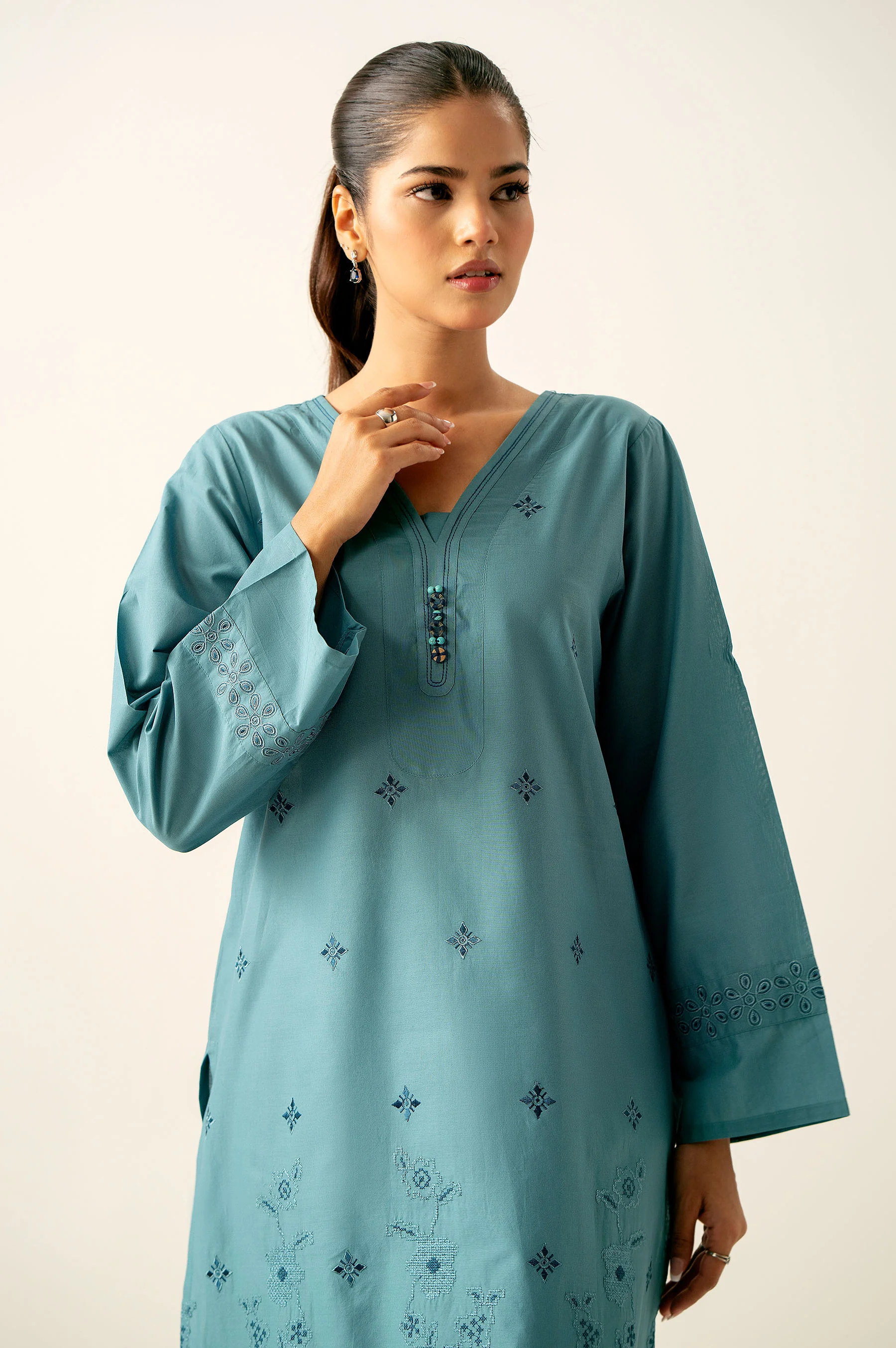 Stitched 1 Piece Embroidered Cambric Shirt - Image 2