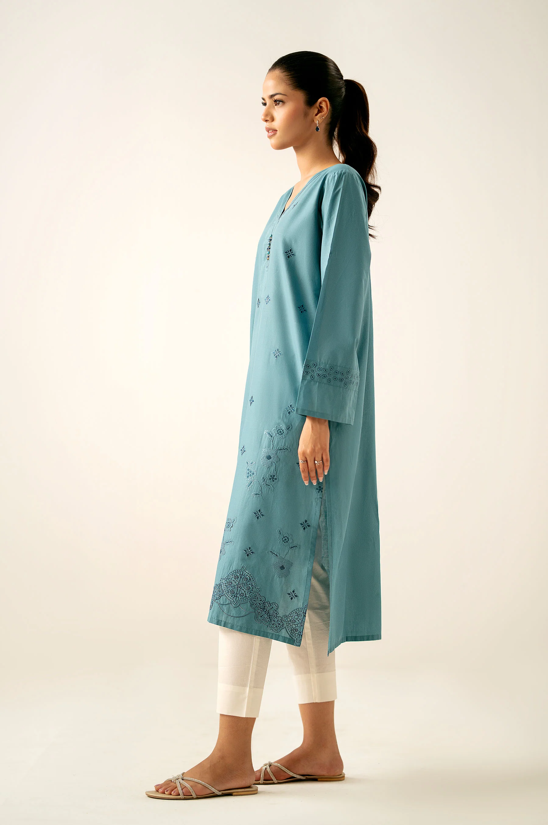 Stitched 1 Piece Embroidered Cambric Shirt - Image 3