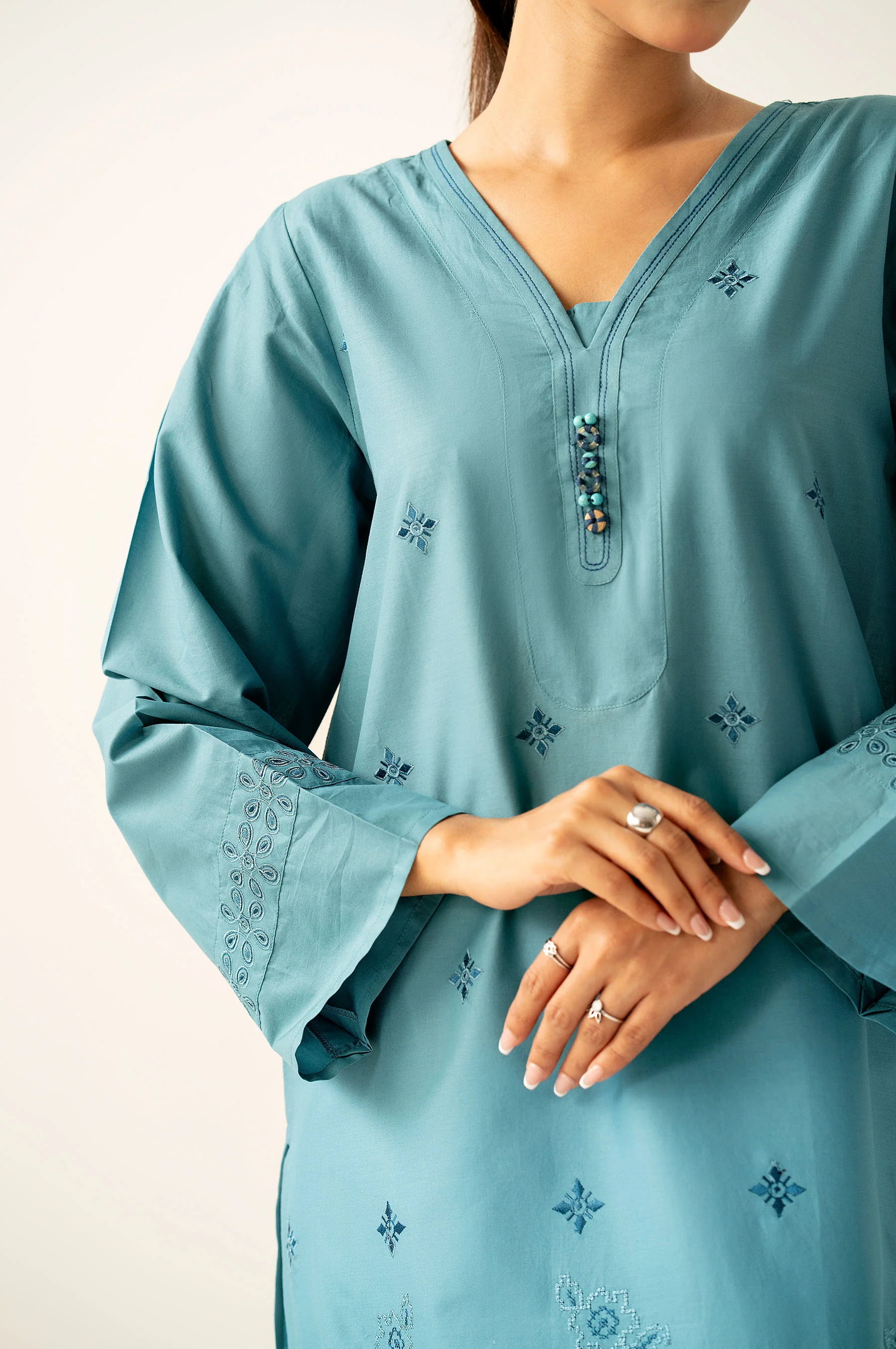 Stitched 1 Piece Embroidered Cambric Shirt - Image 4