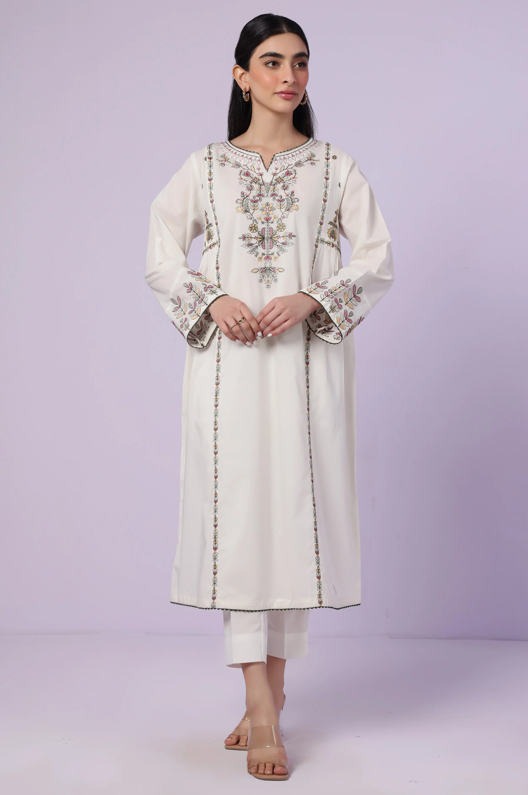 Stitched 1 Piece Embroidered Cambric Shirt - Image 5