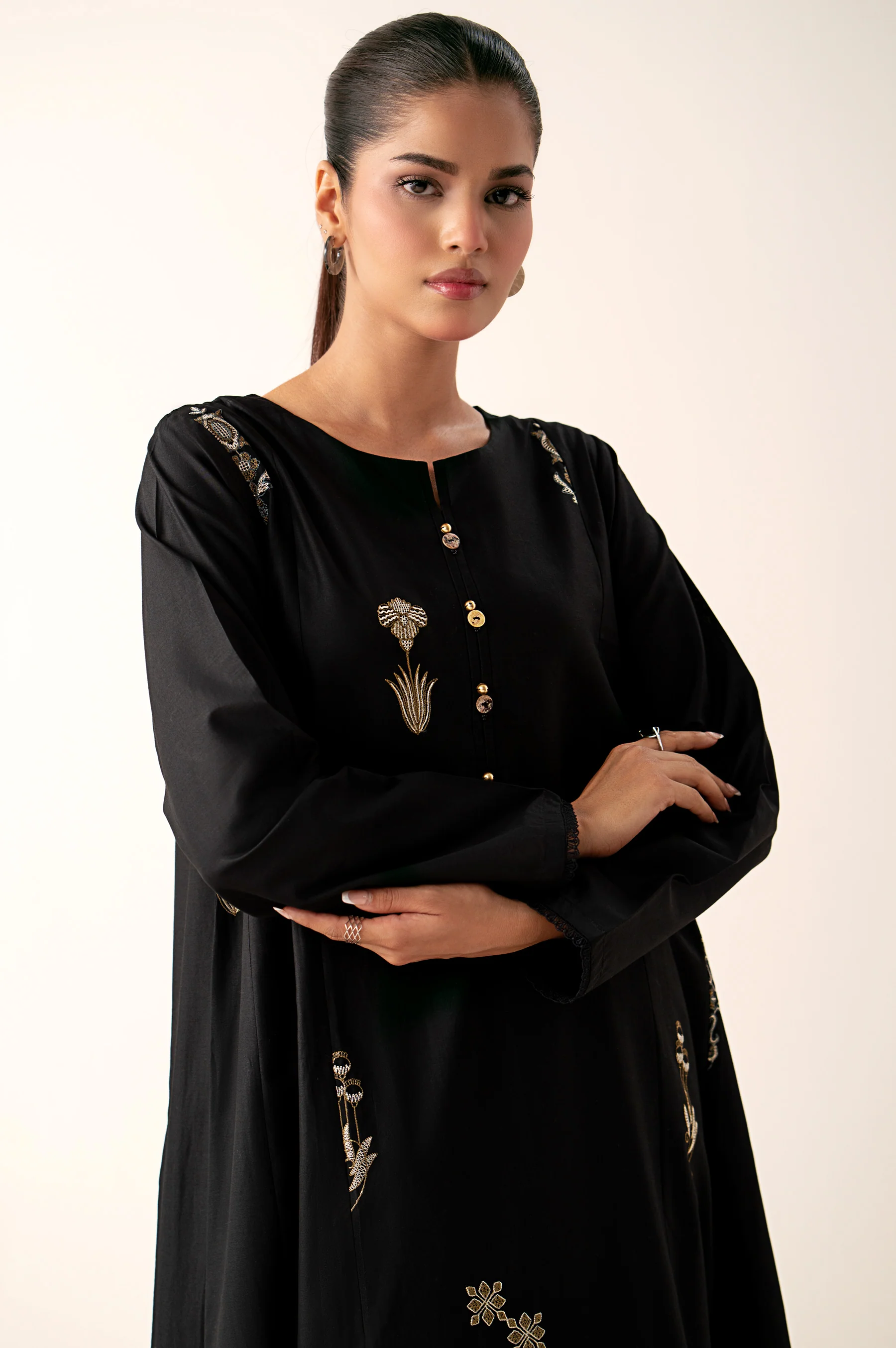Stitched 1 Piece Embroidered Cambric Shirt - Image 5