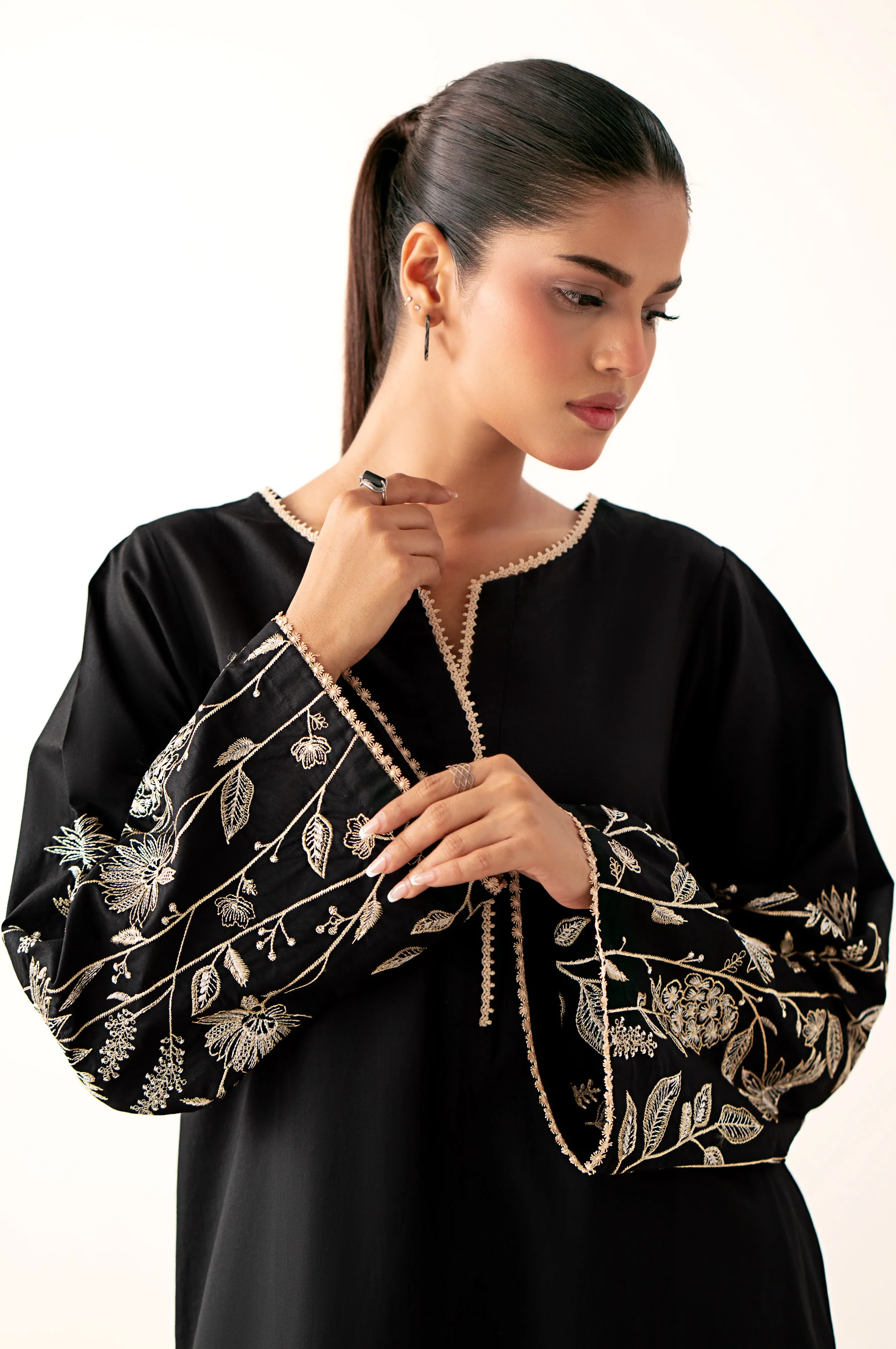 Stitched 1 Piece Embroidered Cambric Shirt - Image 2