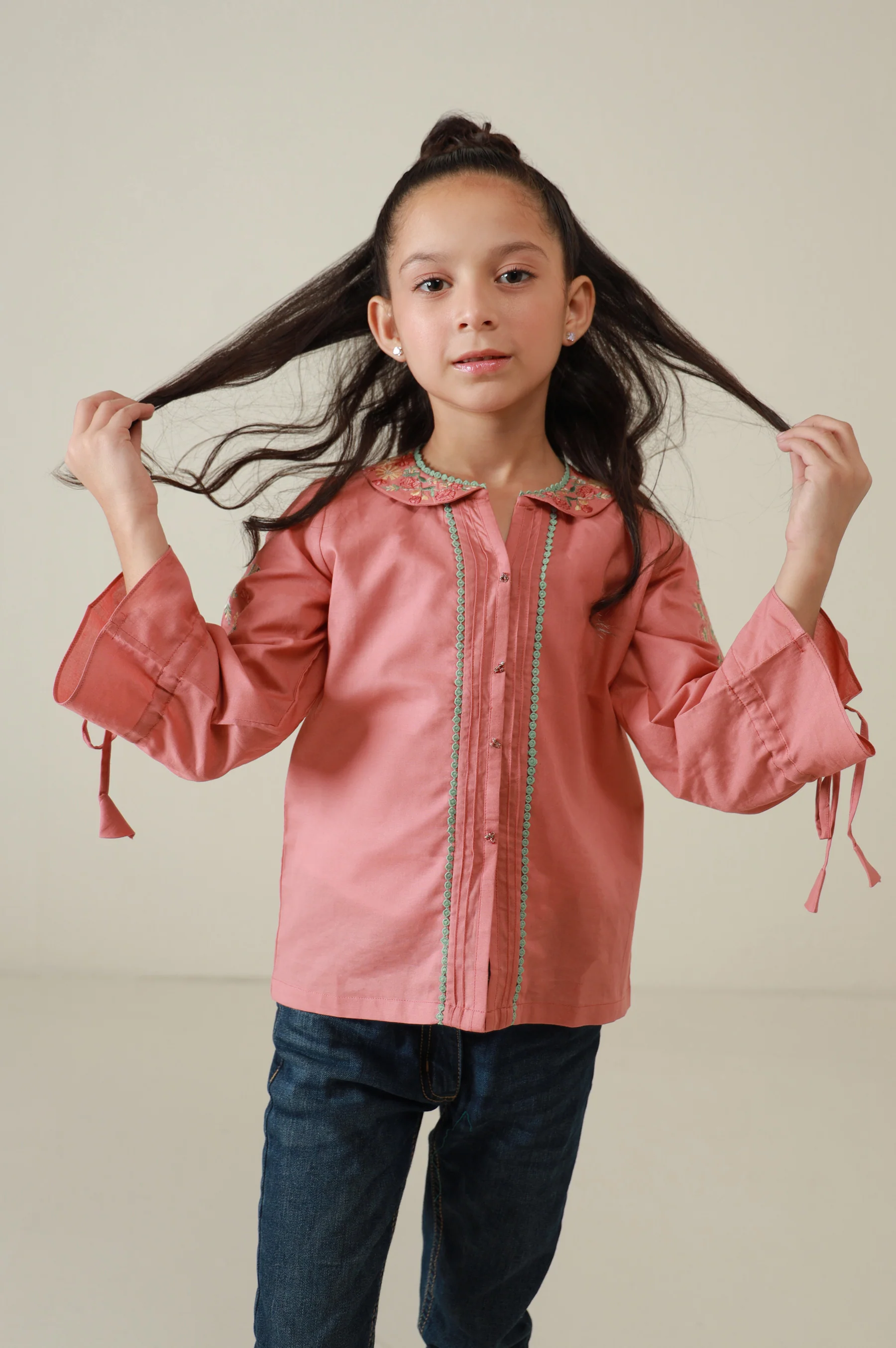 Stitched 1 Piece Embroidered Cambric Top - Image 2