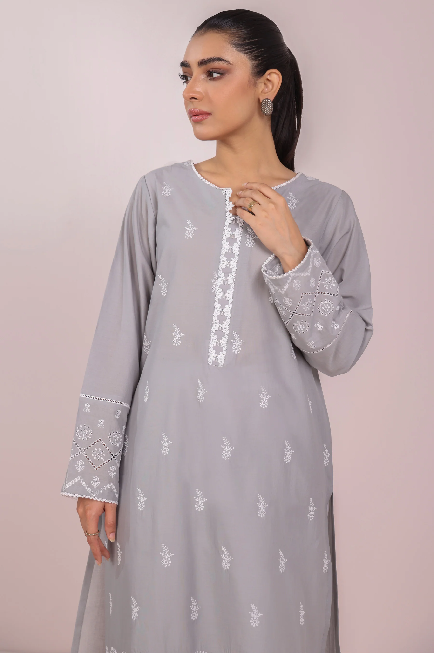 Stitched 1 Piece Embroidered Chikankari Lawn Shirt - Image 4