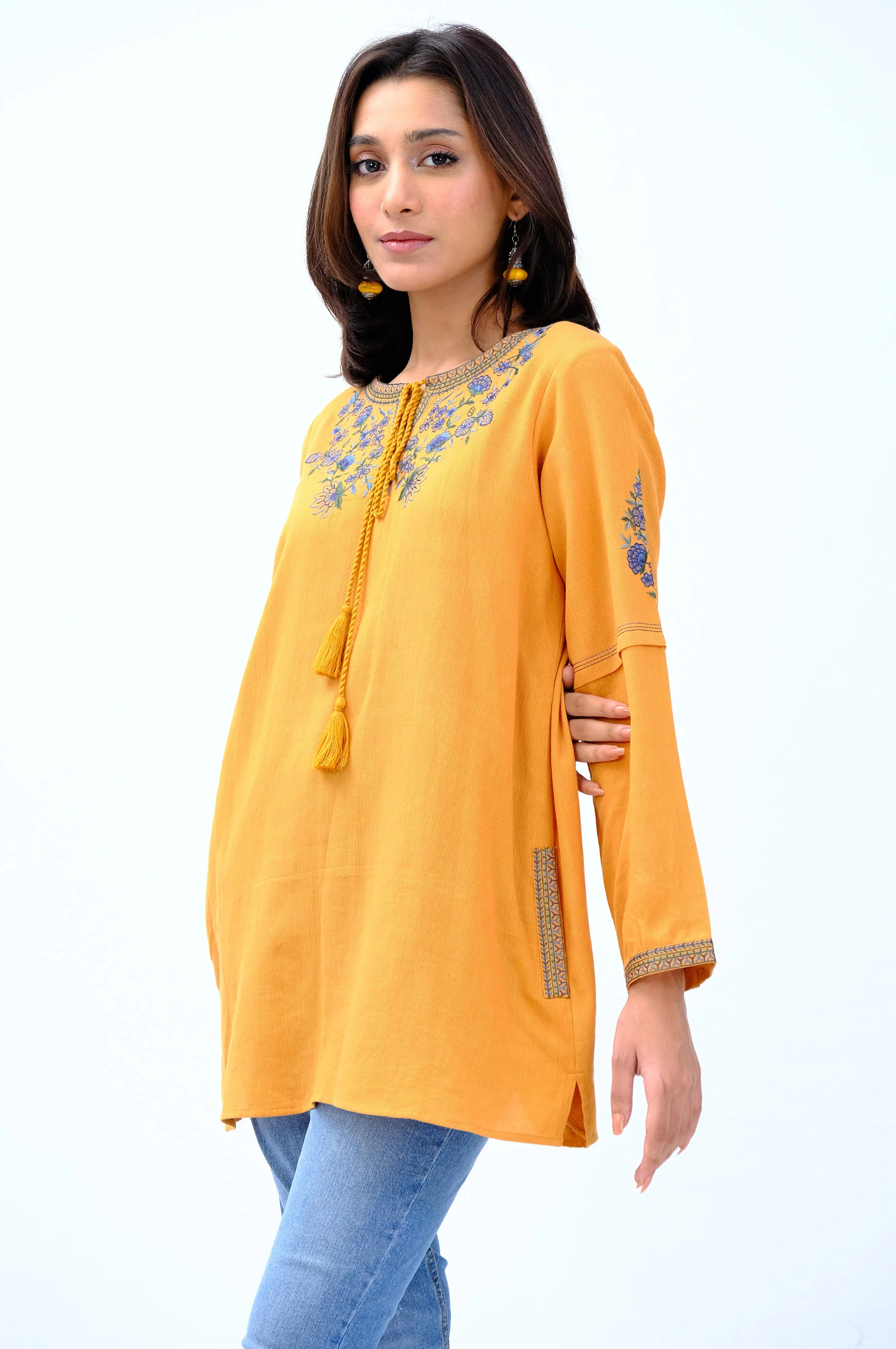 Stitched 1 Piece Embroidered Cottel Fusion Top - Image 3