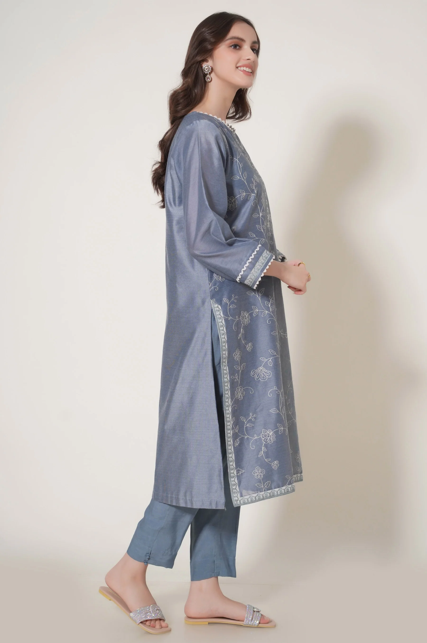Stitched 1 Piece Embroidered Cotton Net Shirt - Image 4