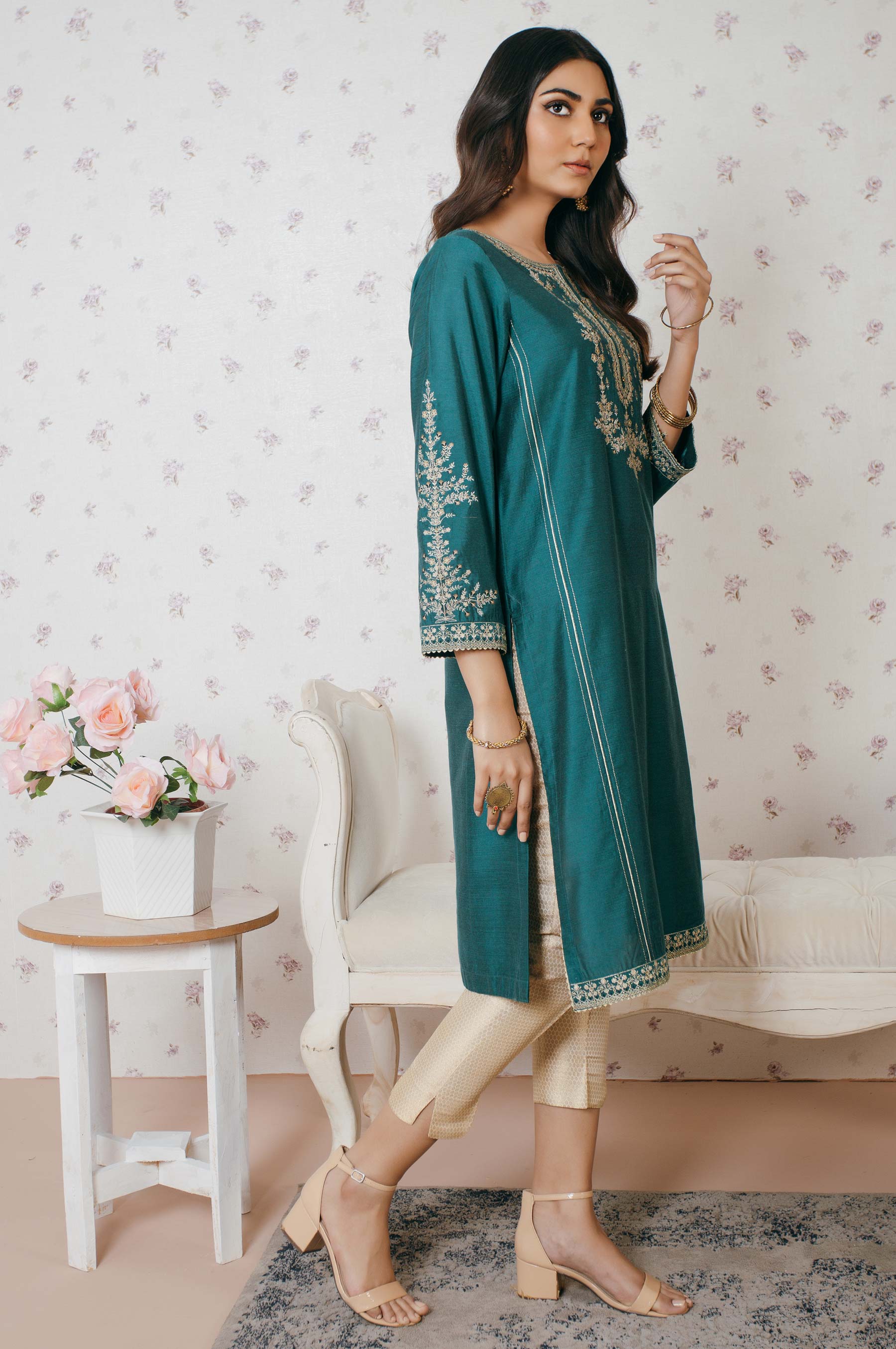 Stitched 1 Piece Cotton Silk Embroidered Shirt - Image 2