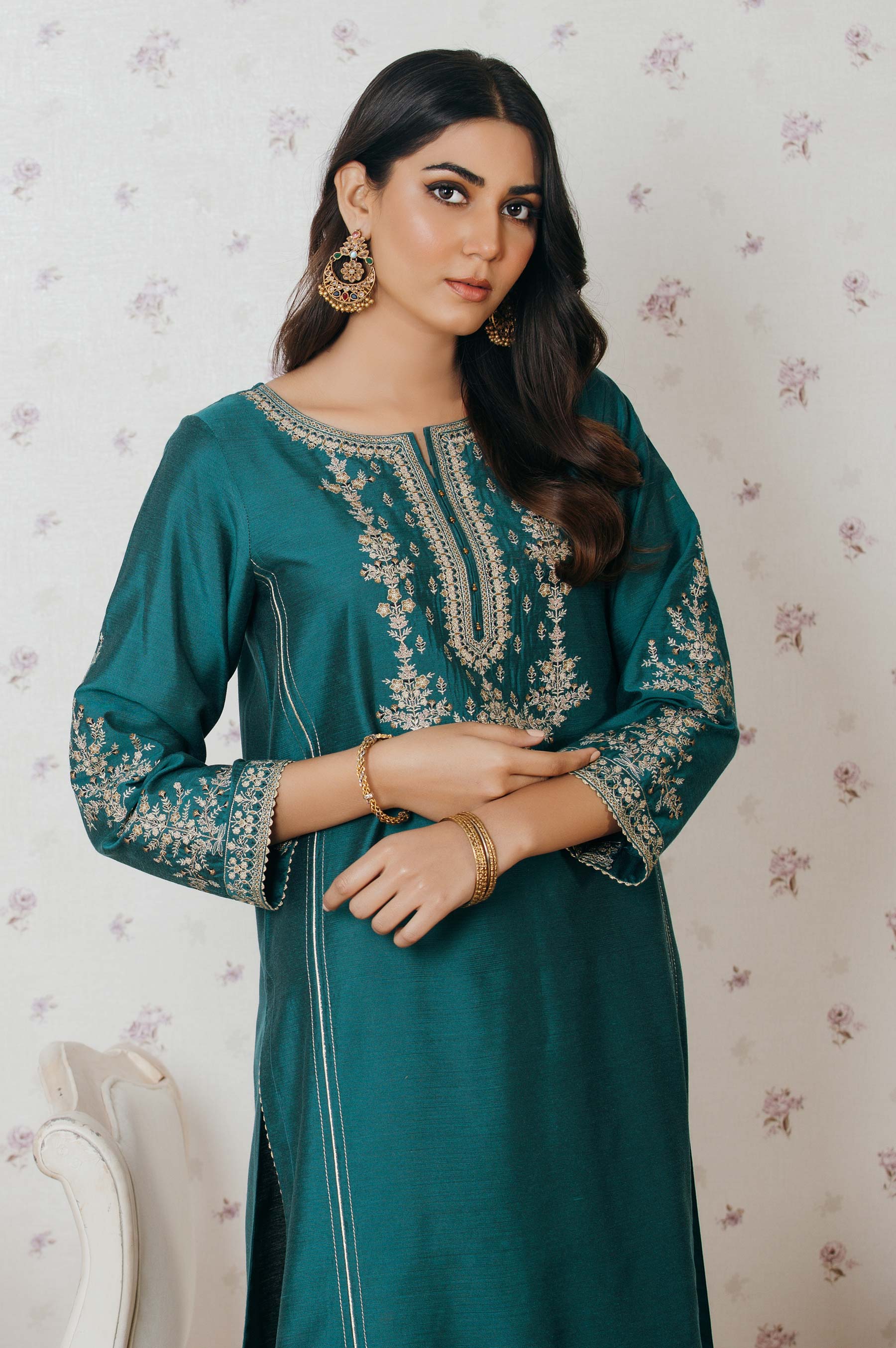 Stitched 1 Piece Cotton Silk Embroidered Shirt - Image 3