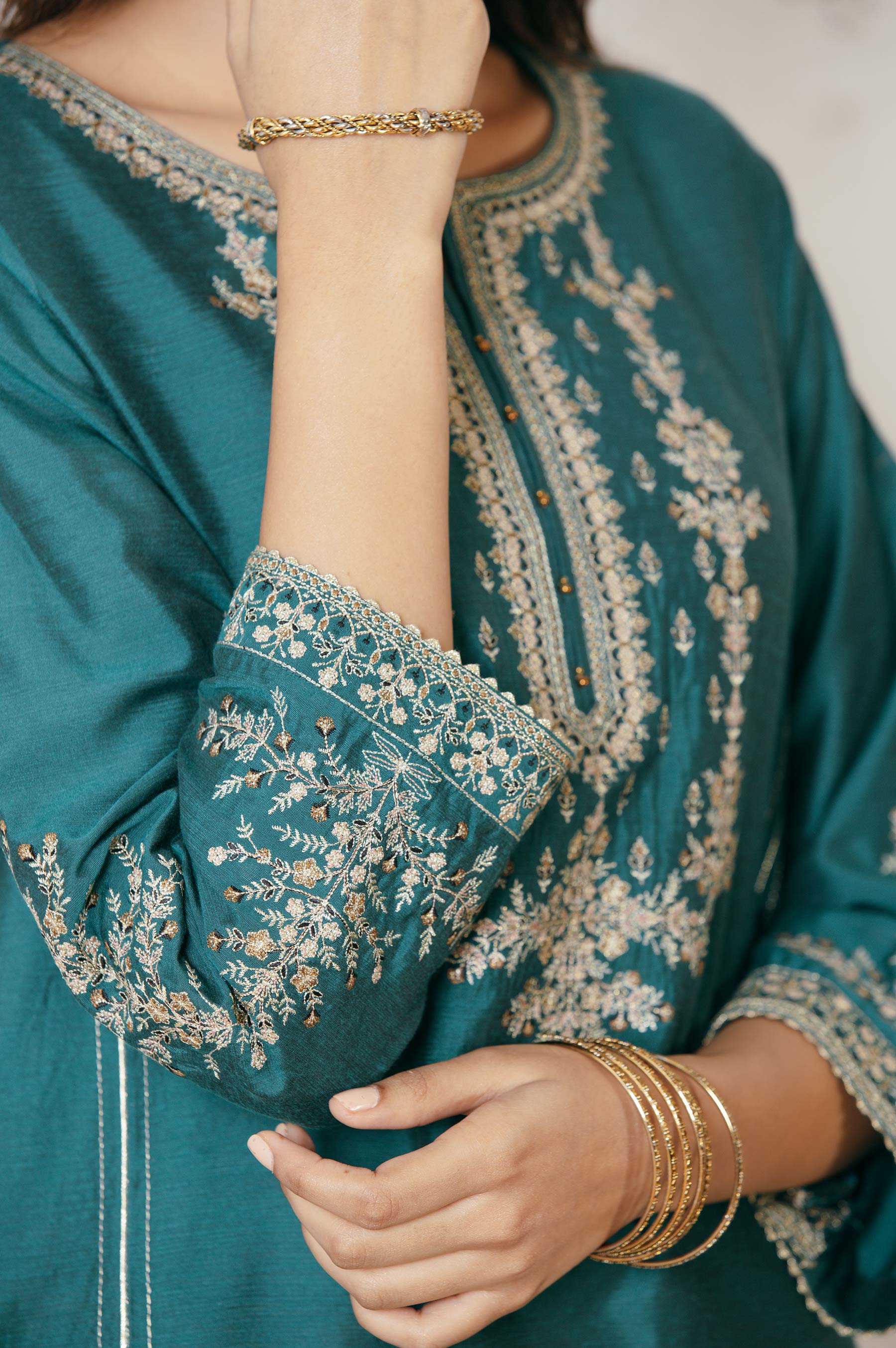 Stitched 1 Piece Cotton Silk Embroidered Shirt - Image 4
