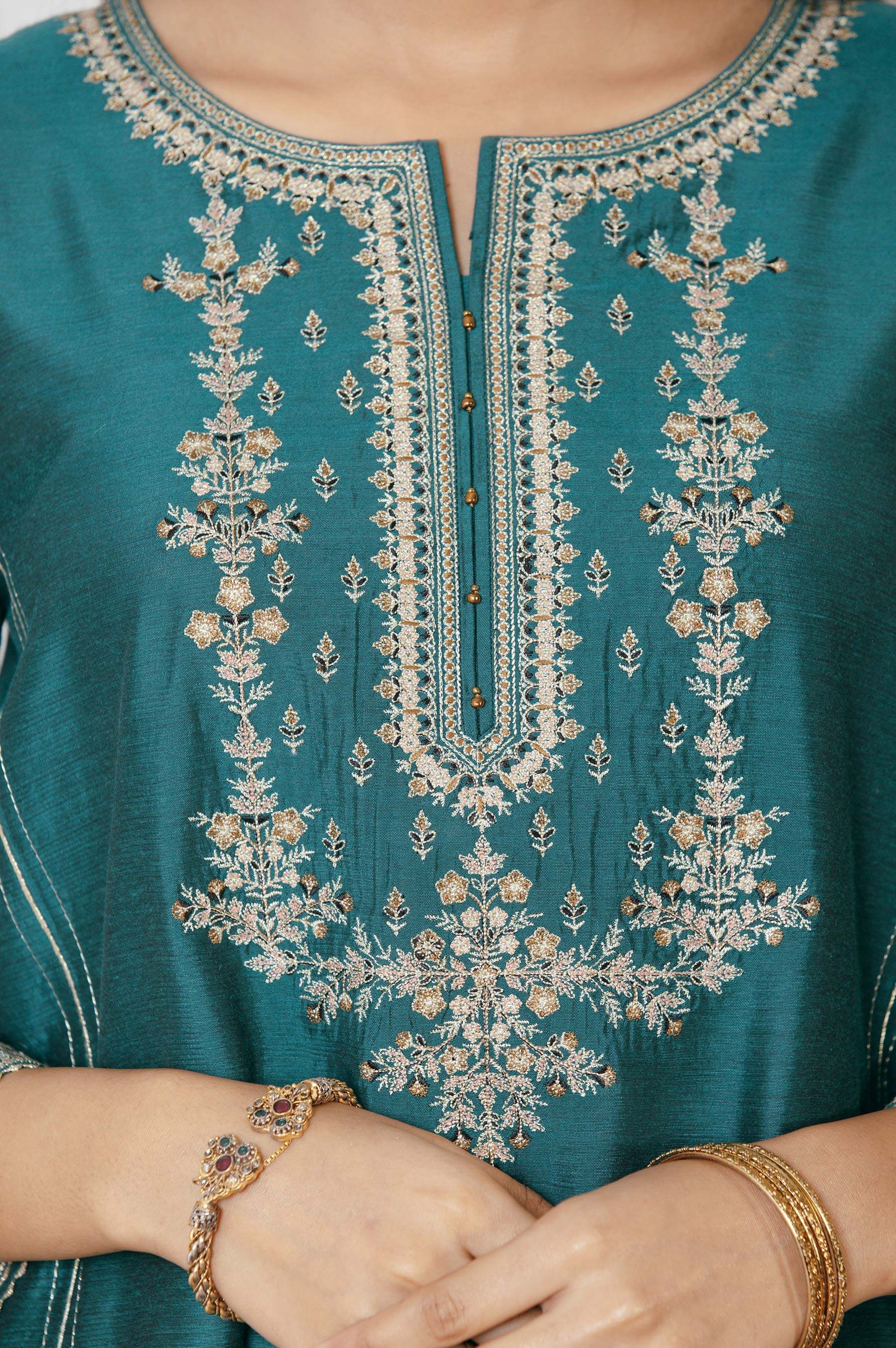 Stitched 1 Piece Cotton Silk Embroidered Shirt - Image 5