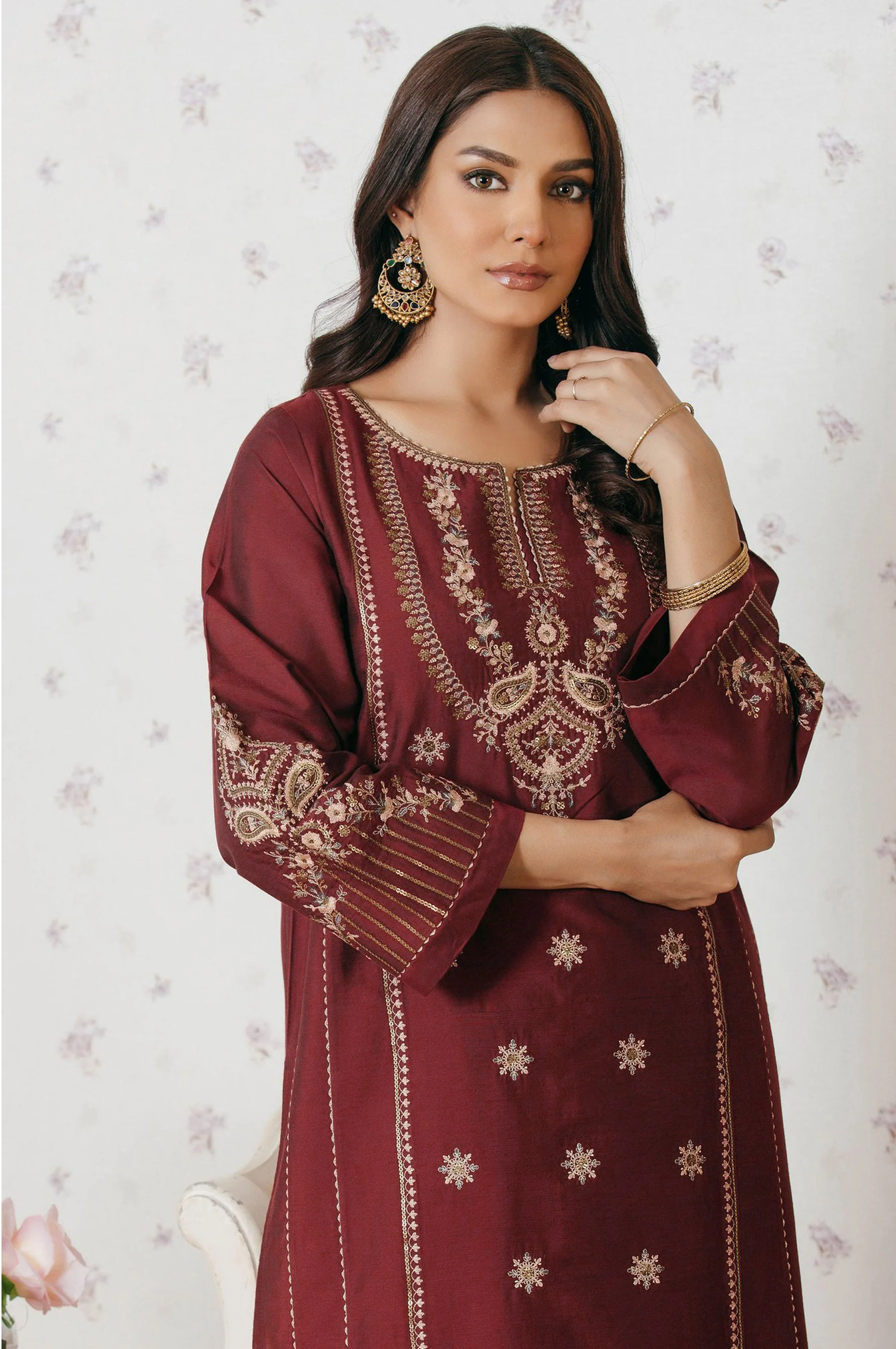Stitched 1 Piece Cotton Silk Embroidered Shirt - Image 6