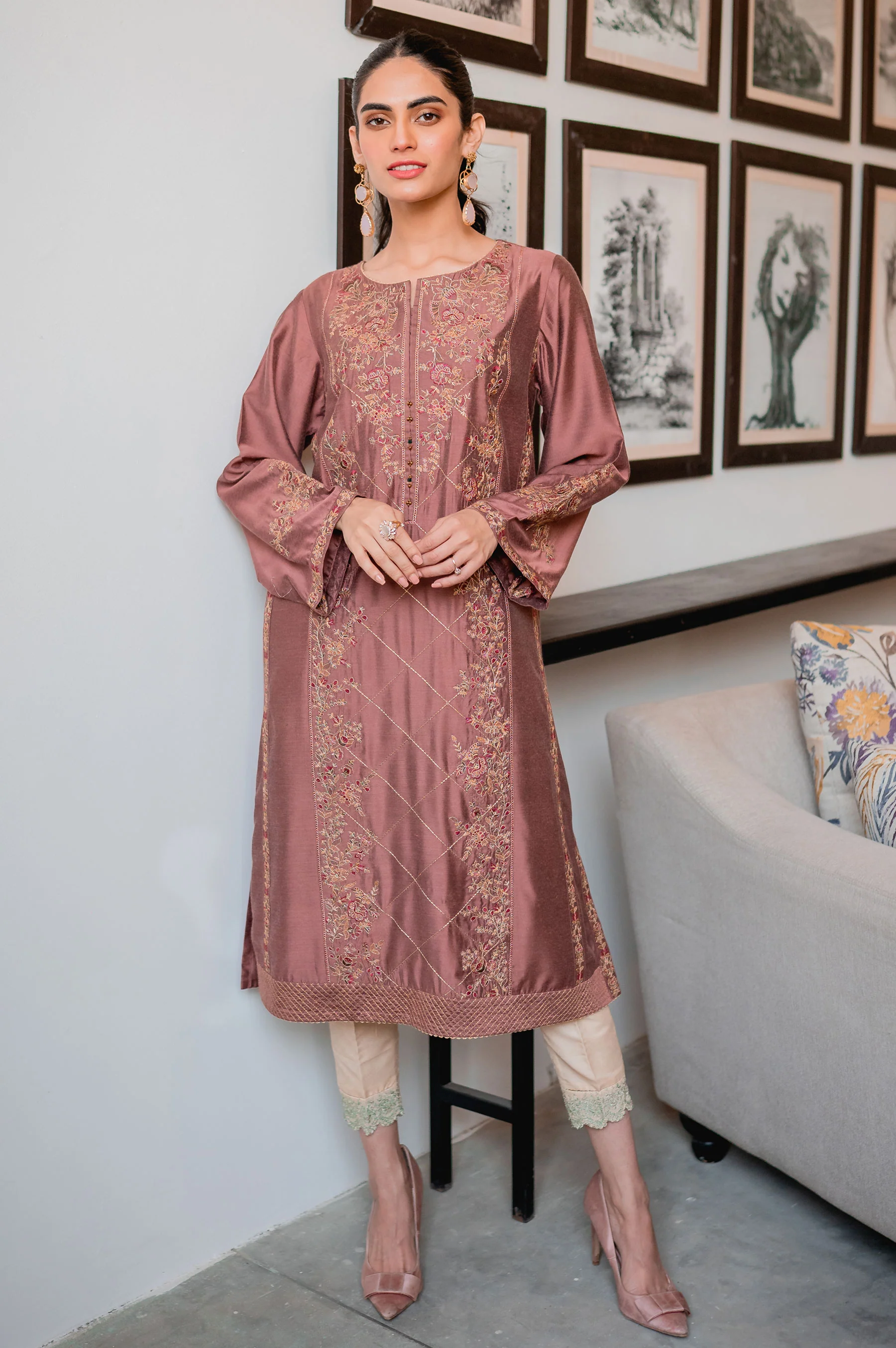 Stitched 1 Piece Cotton Silk Embroidered Shirt - Image 2