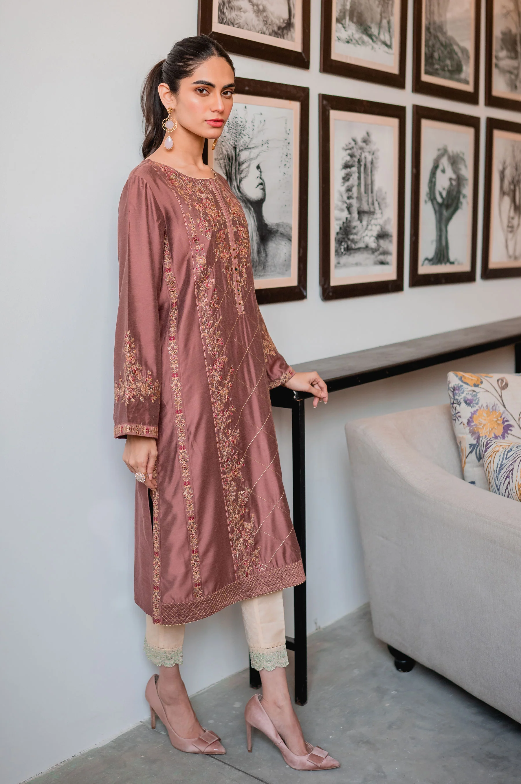 Stitched 1 Piece Cotton Silk Embroidered Shirt - Image 4