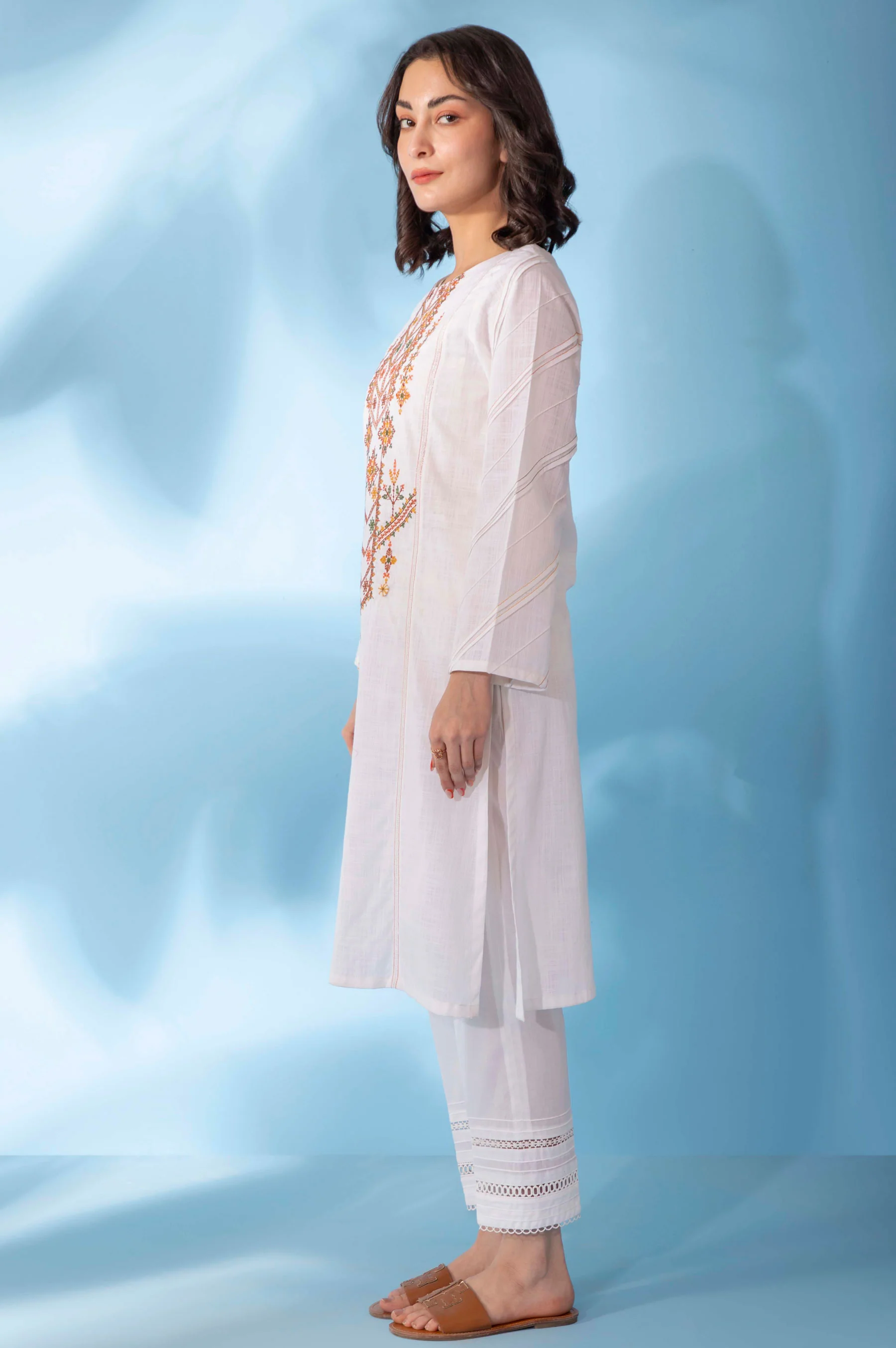 Stitched 1 Piece Embroidered Cotton Slub Shirt - Image 5