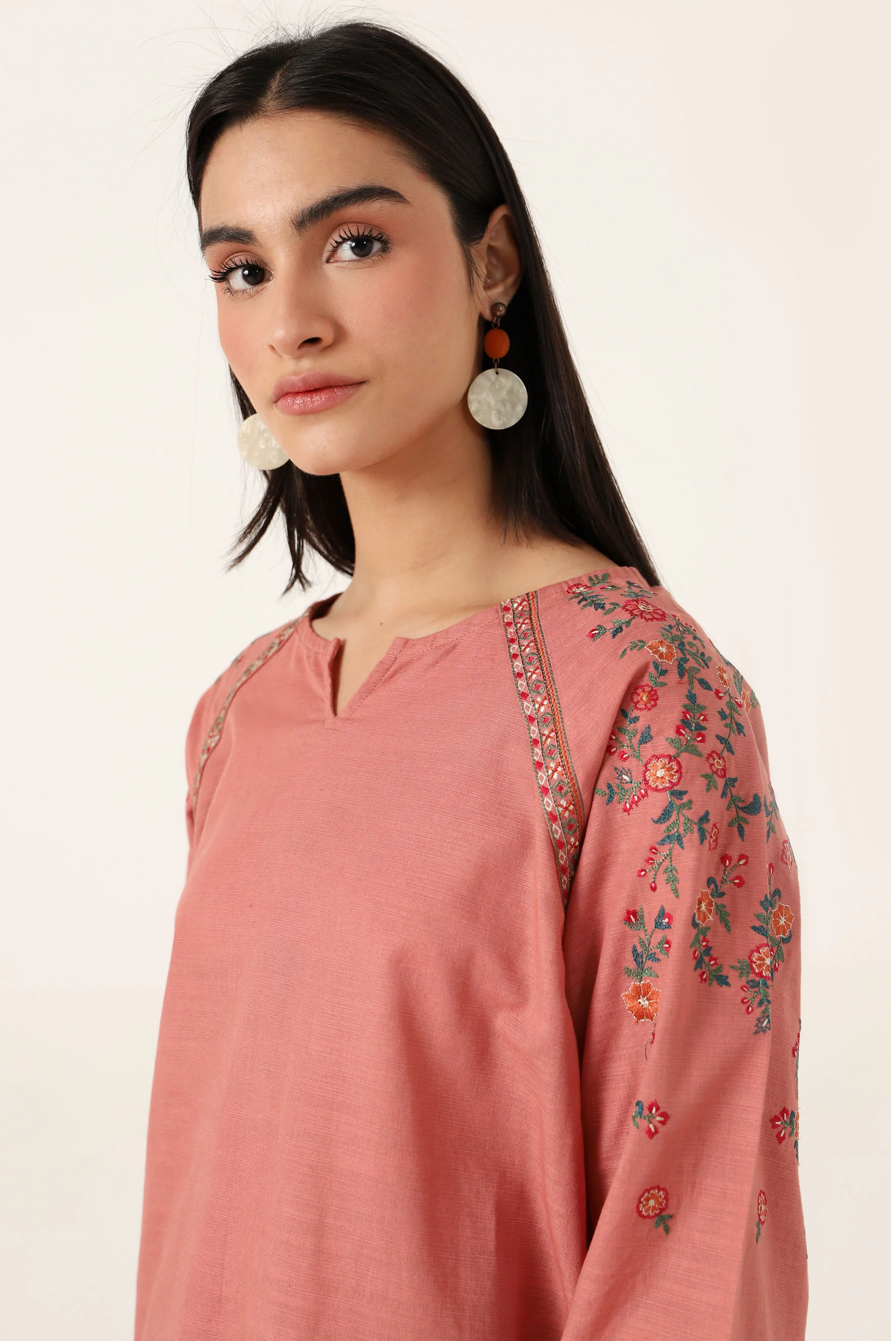 Stitched 1 Piece Embroidered Cotton Slub Shirt - Image 3