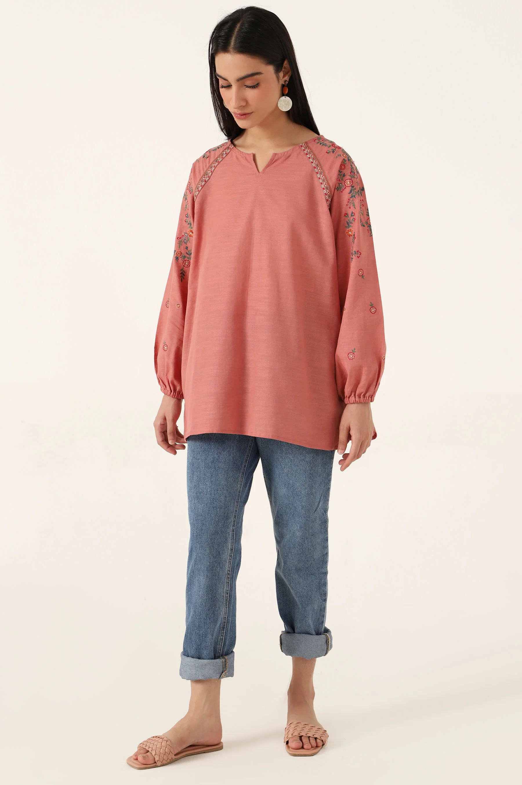 Stitched 1 Piece Embroidered Cotton Slub Shirt - Image 4