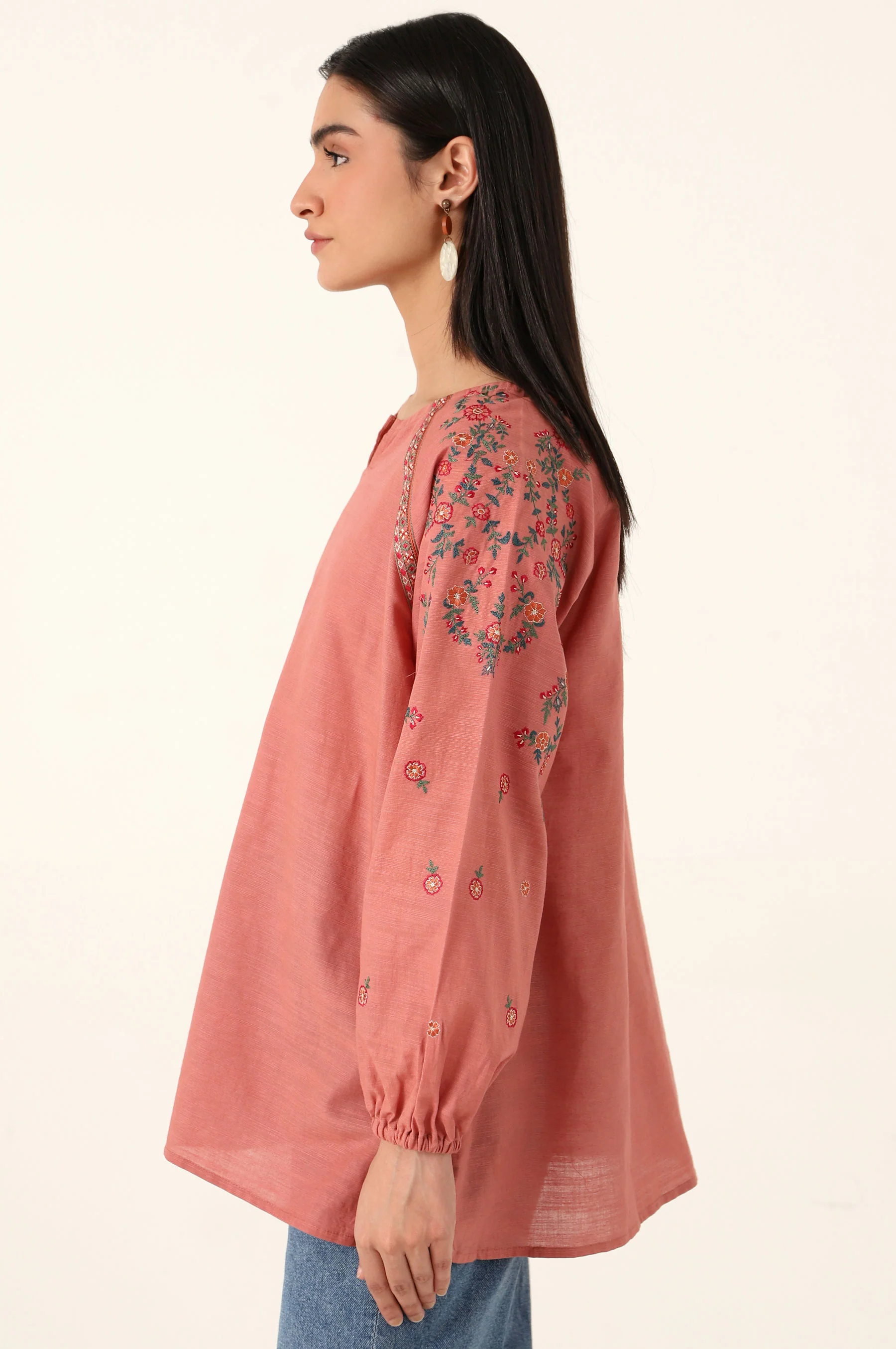 Stitched 1 Piece Embroidered Cotton Slub Shirt - Image 5
