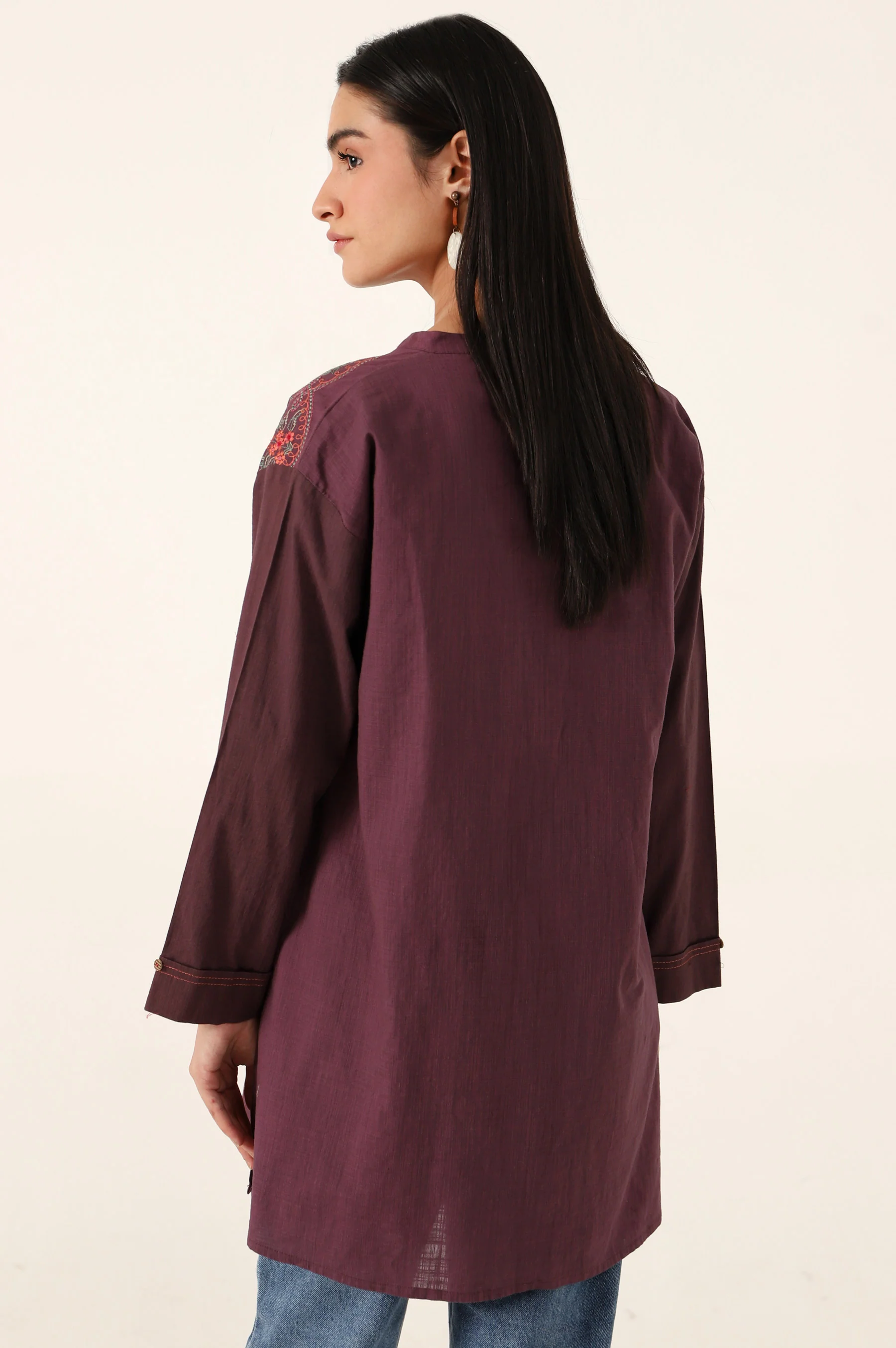 Stitched 1 Piece Embroidered Cotton Slub Top - Image 2