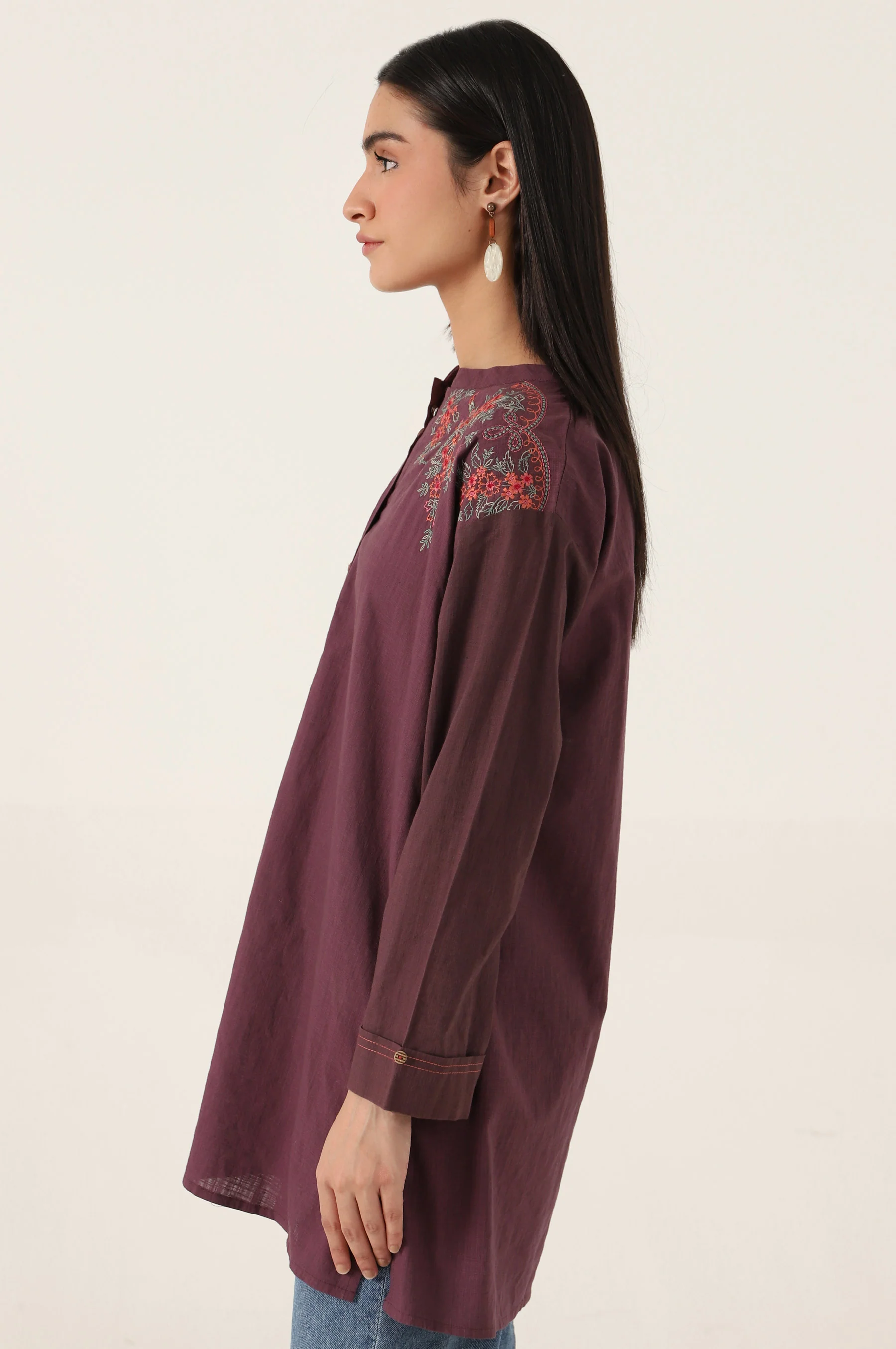 Stitched 1 Piece Embroidered Cotton Slub Top - Image 3