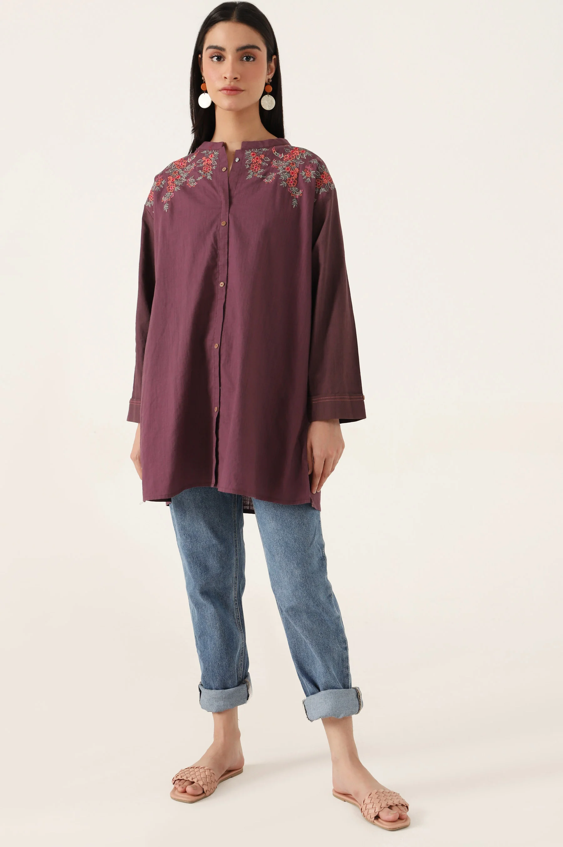 Stitched 1 Piece Embroidered Cotton Slub Top - Image 4