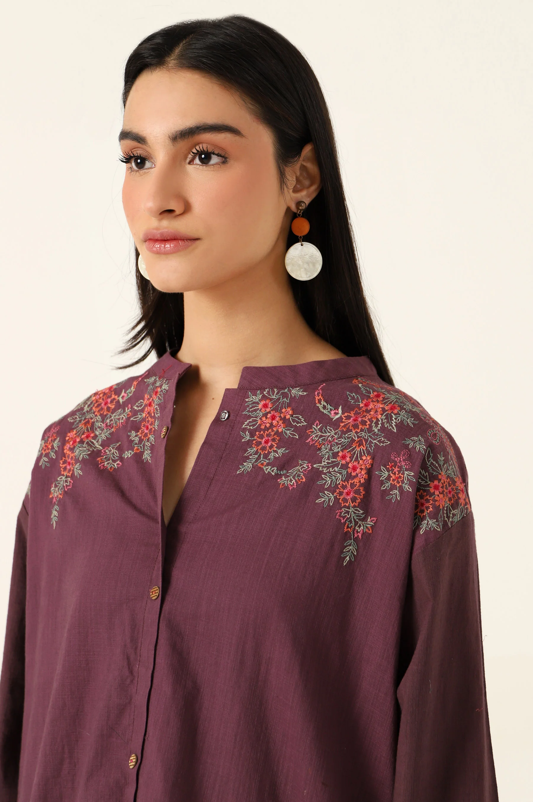 Stitched 1 Piece Embroidered Cotton Slub Top - Image 5