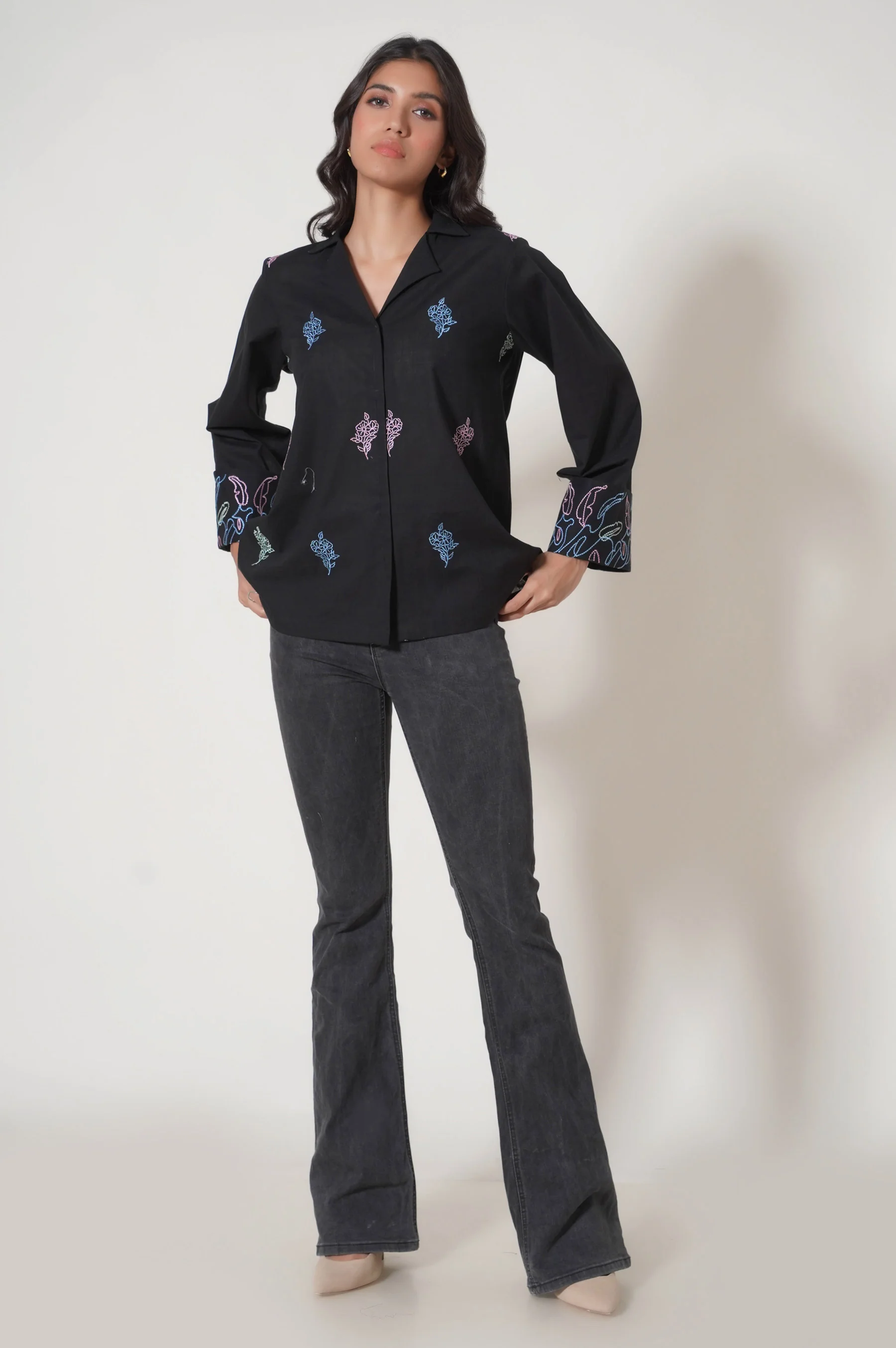 Stitched 1 Piece Embroidered Cotton Slub Top - Image 2
