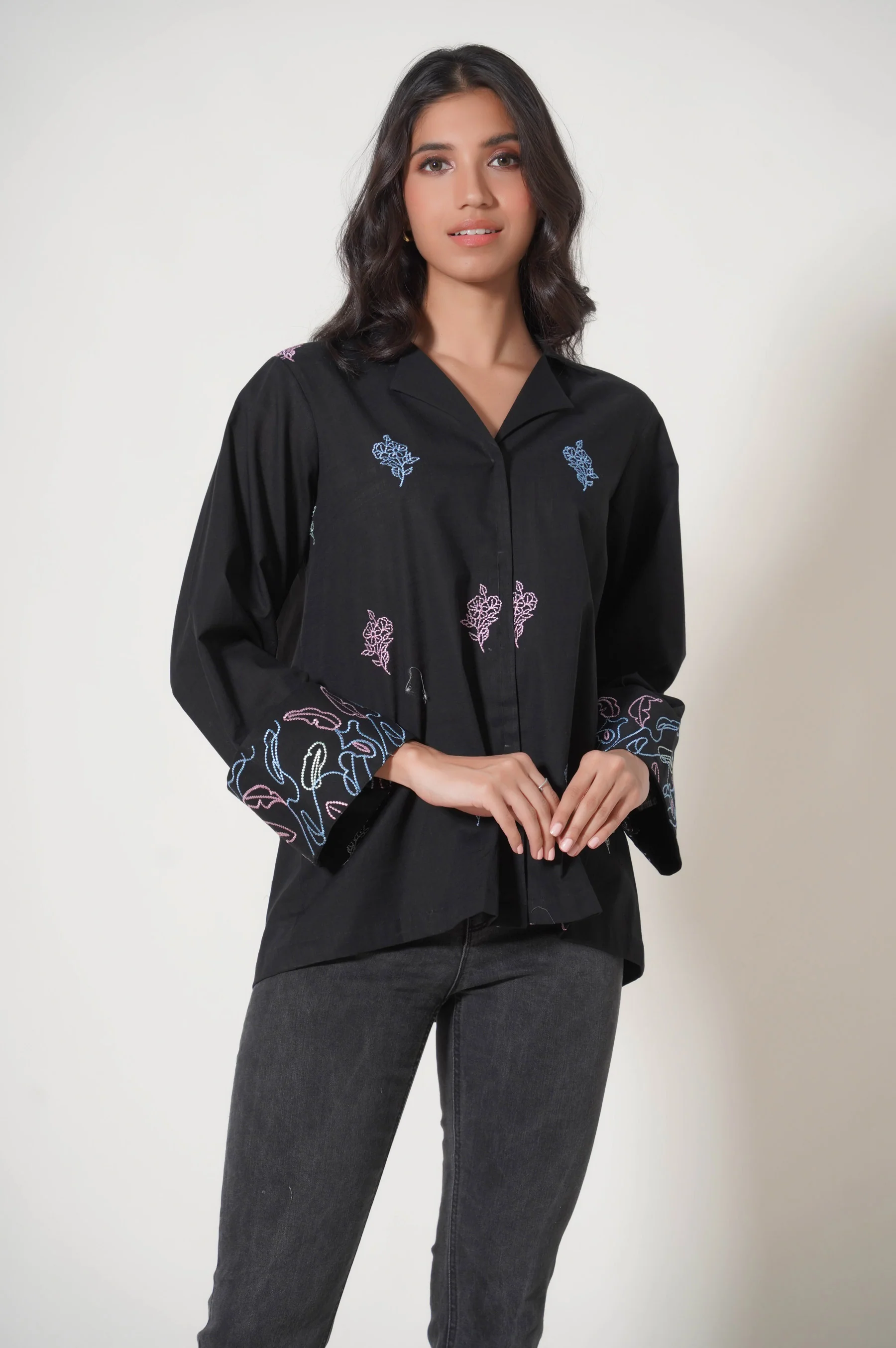 Stitched 1 Piece Embroidered Cotton Slub Top - Image 3