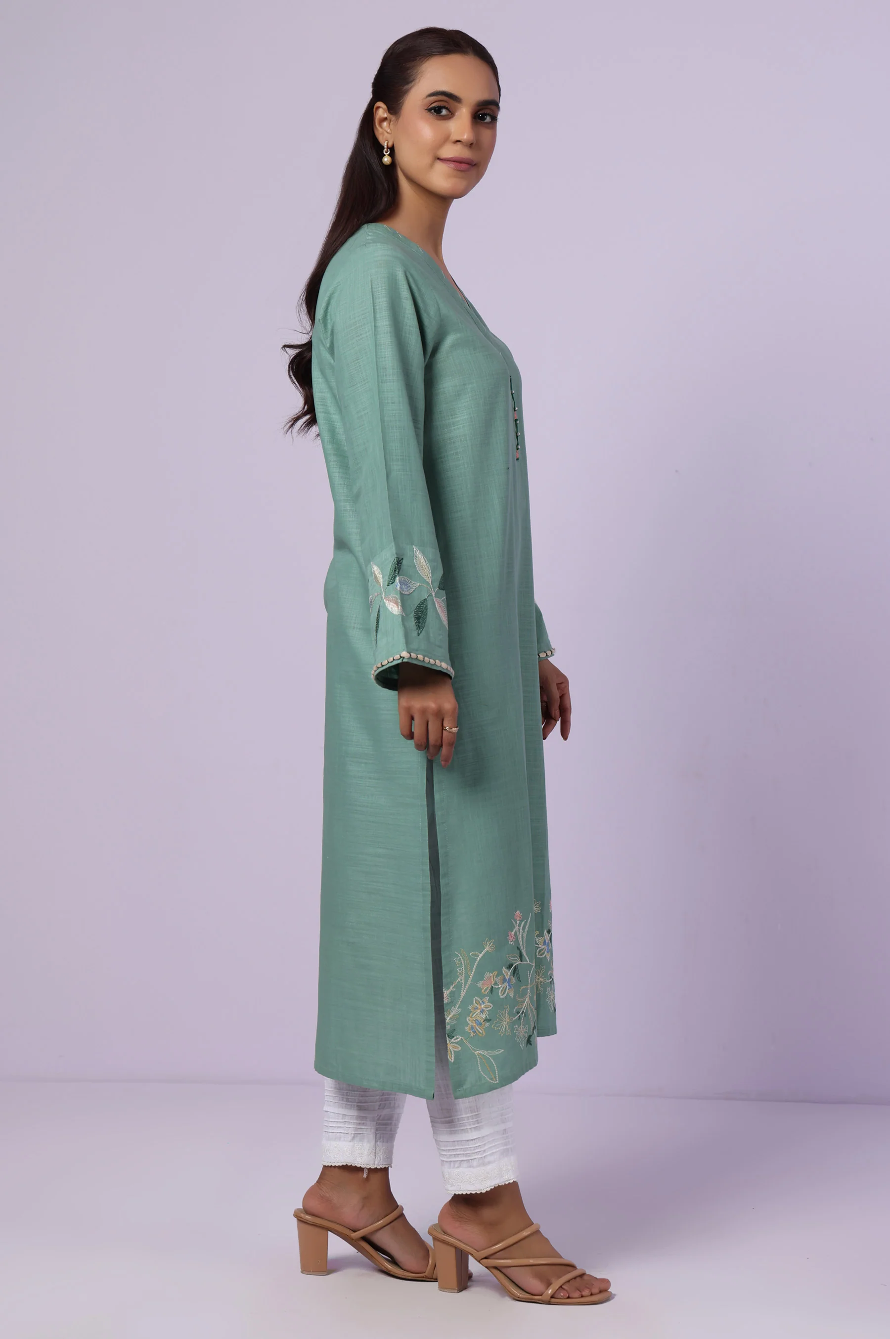 Stitched 1 Piece Embroidered Cotton Slub Shirt - Image 4