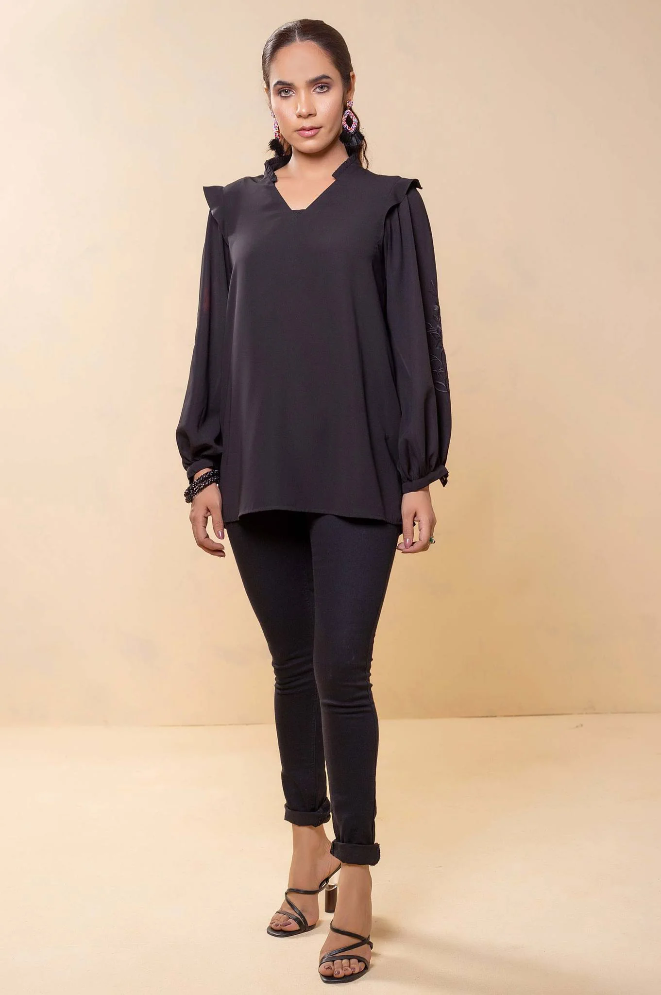 Stitched 1 Piece Embroidered Crepe Top - Image 2