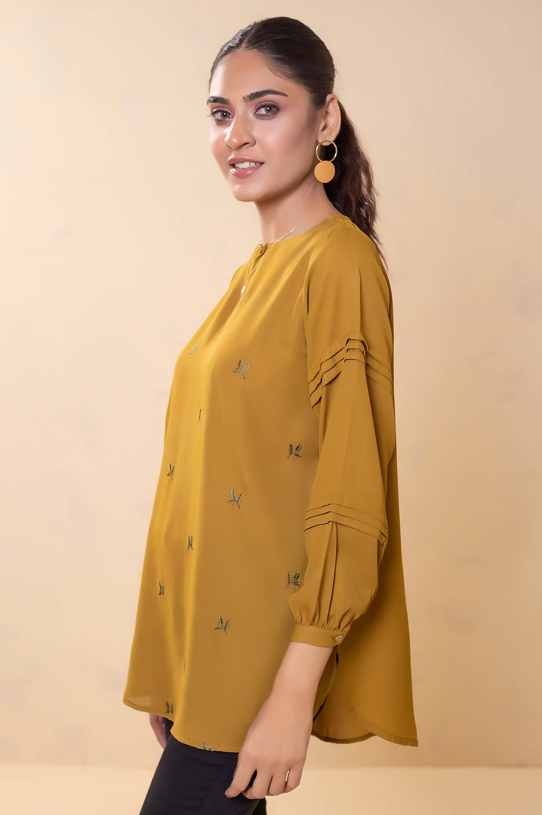 Stitched 1 Piece Embroidered Crepe Top - Image 2