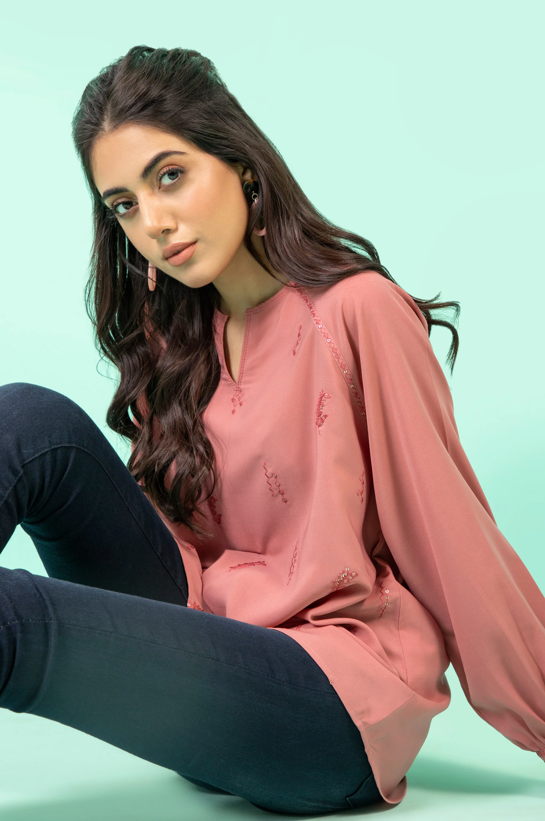 Stitched 1 Piece Embroidered Crepe Shirt - Image 3