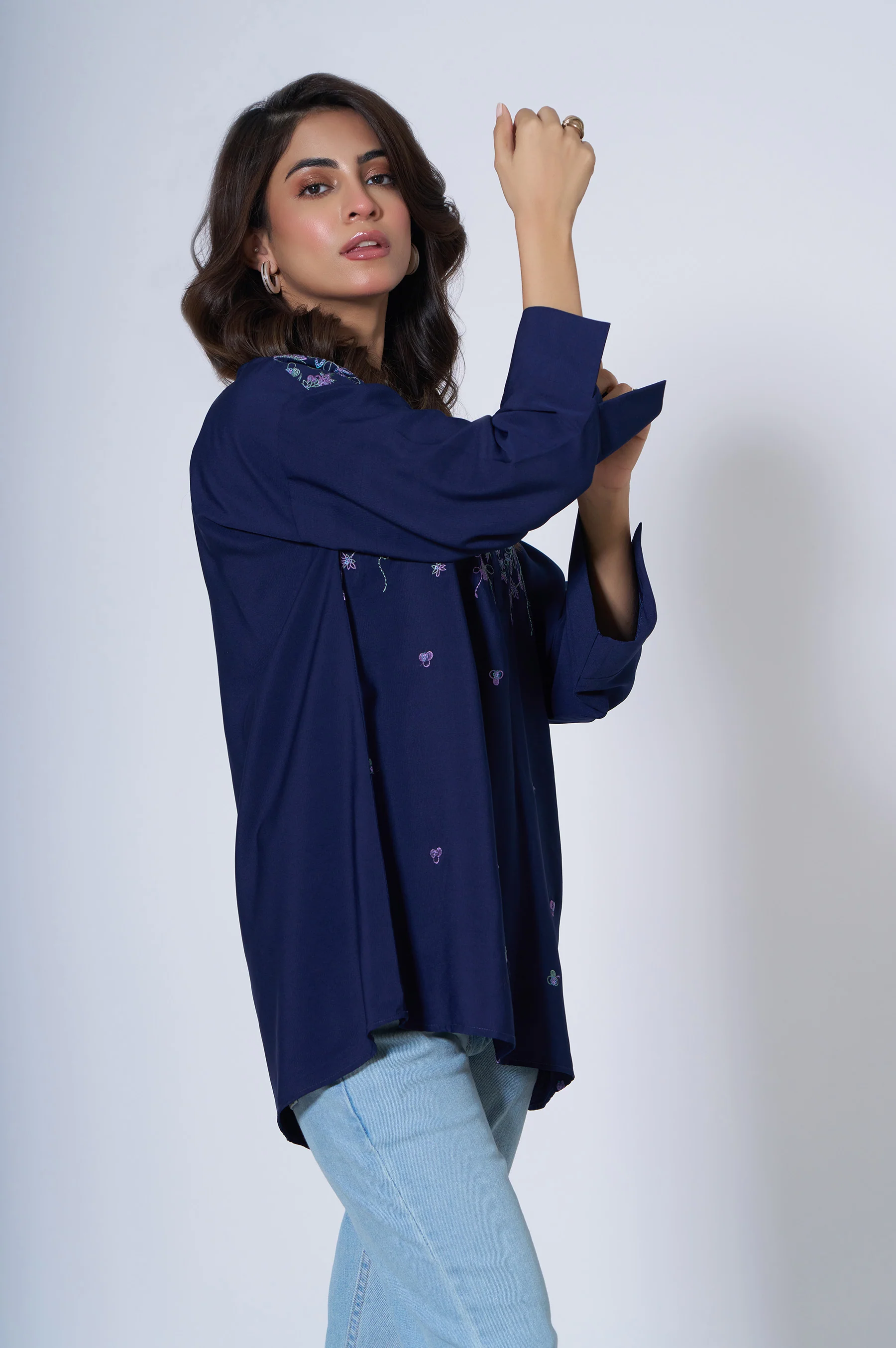 Stitched 1 Piece Embroidered Crepe Top - Image 2